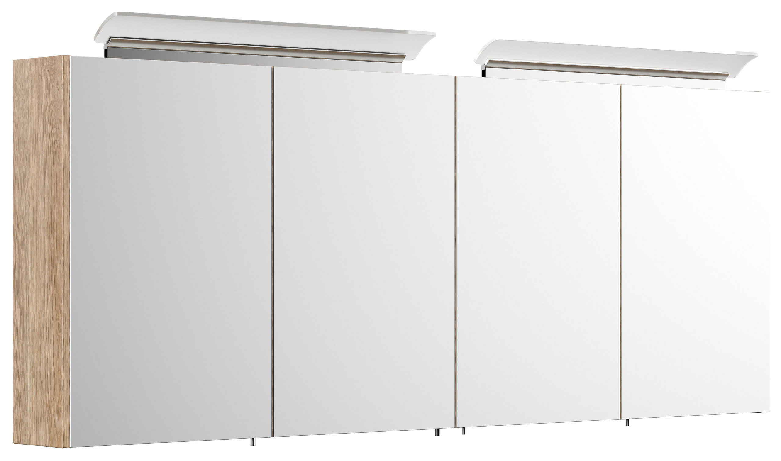 Spiegelschrank 160cm mit Acryl-Lampe und Glasböden Weiss hochglanz