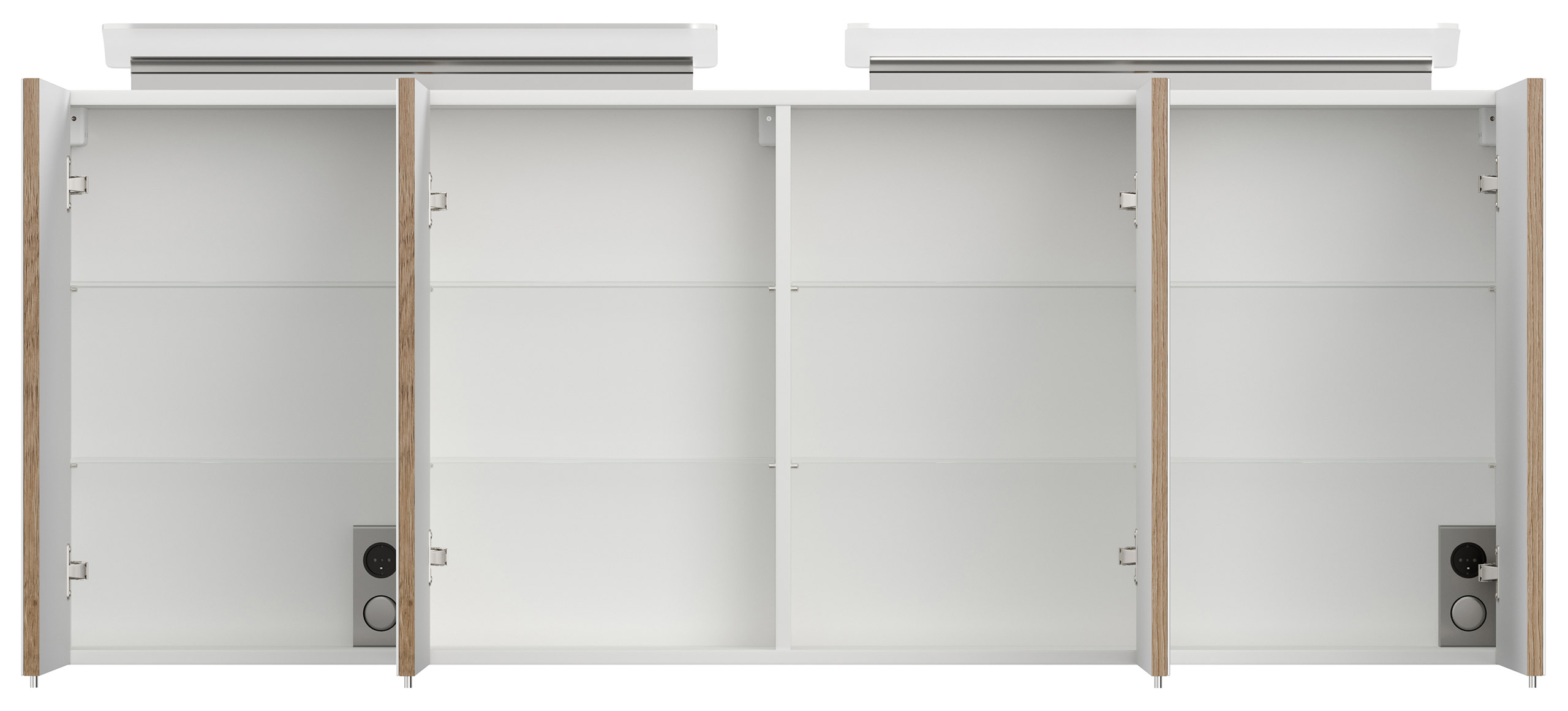 Spiegelschrank 160cm mit Acryl-Lampe und Glasböden Weiss hochglanz
