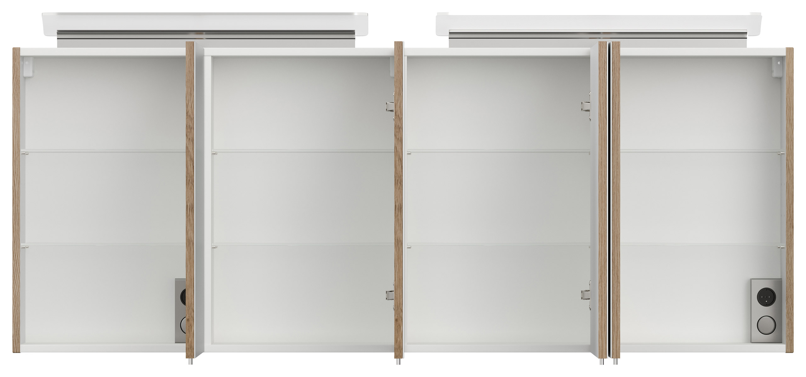 Spiegelschrank 160cm mit Acryl-Lampe und Glasböden Weiss hochglanz