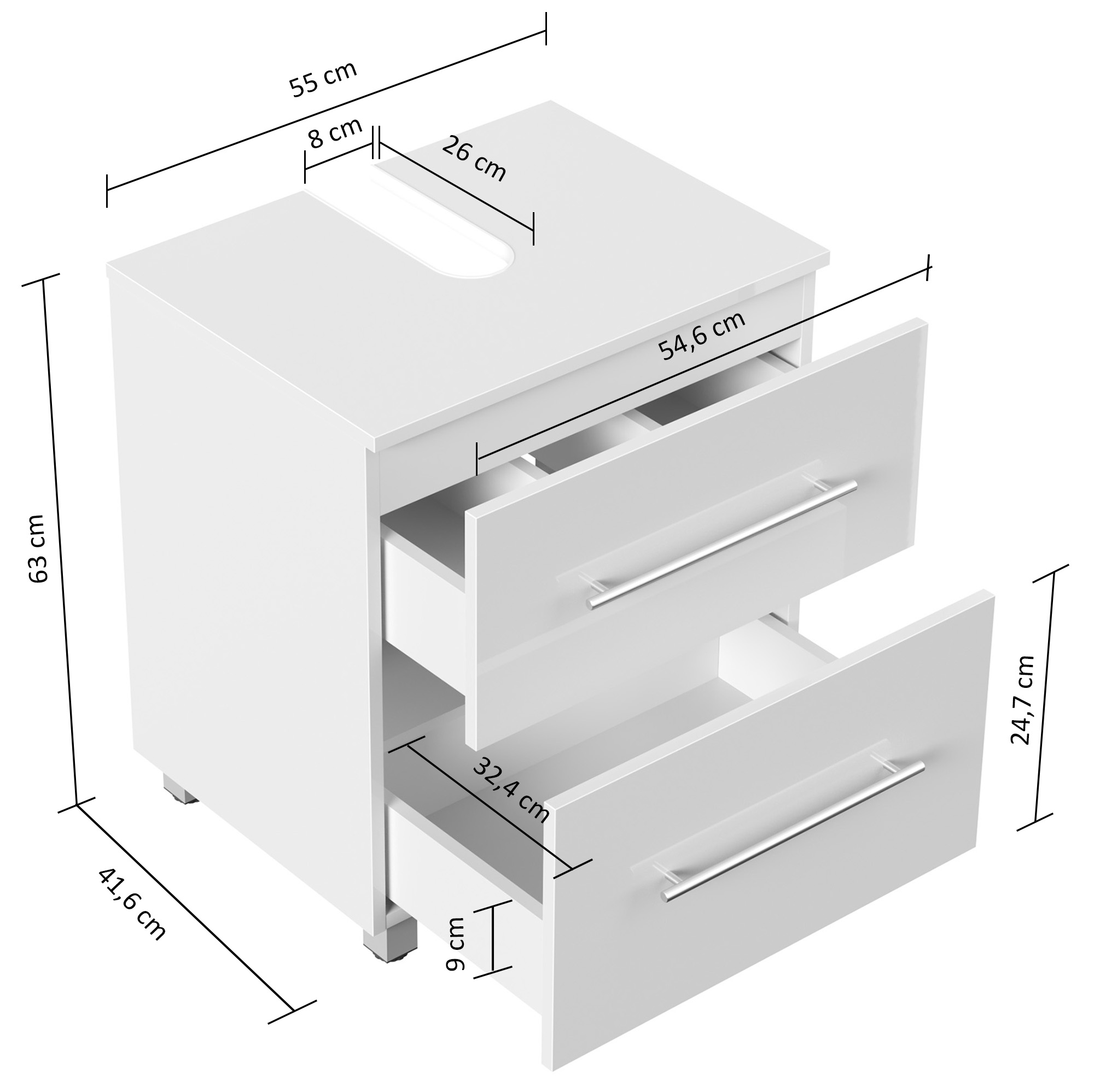 Universal Unterbau auf Standfüßen 55 cm SoftClose anthrazit gemasert