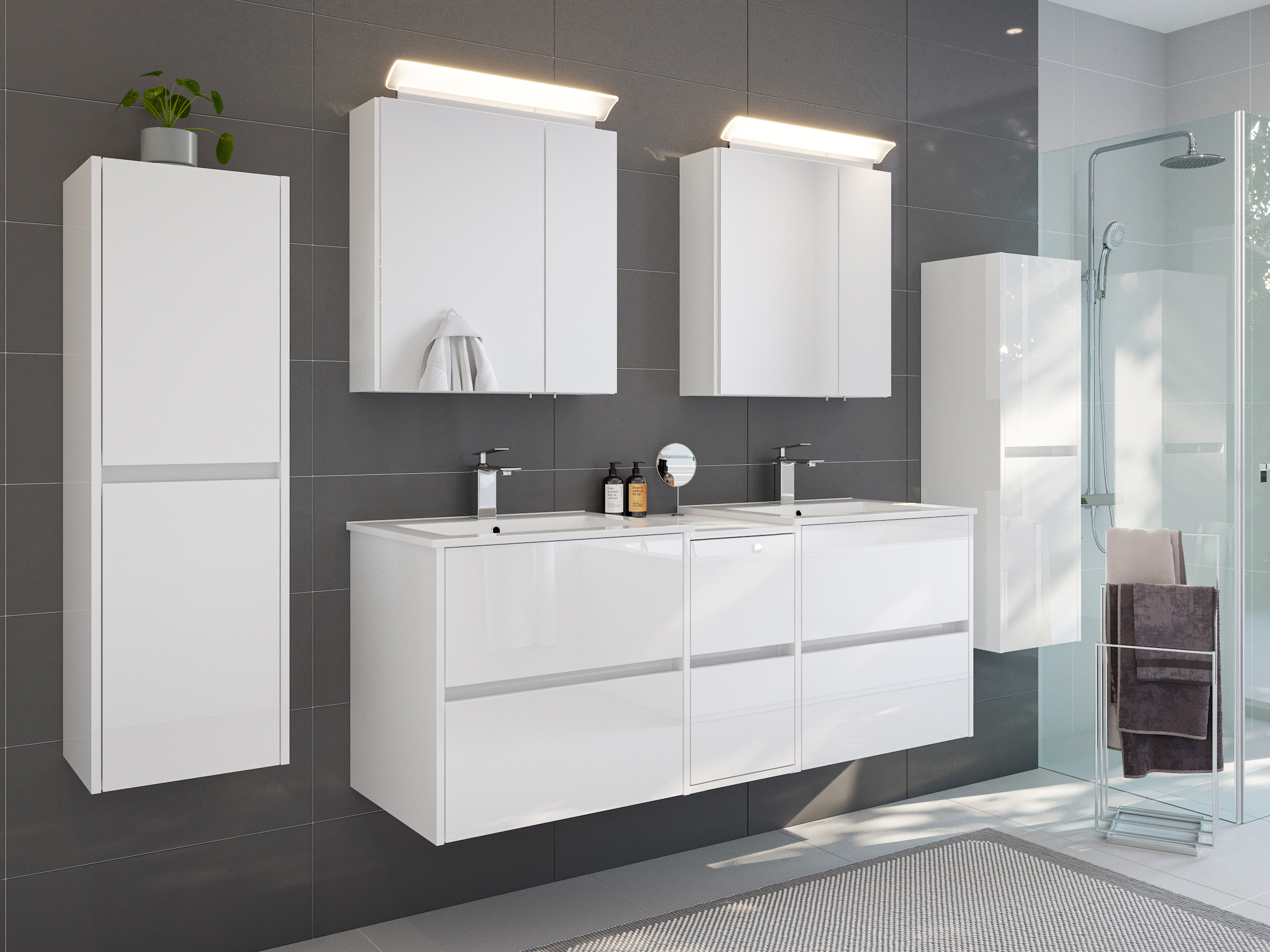 Badmöbelset Taifun 150cm 5tlg mit 2x Spiegelschrank & 2x Seitenschrank eiche