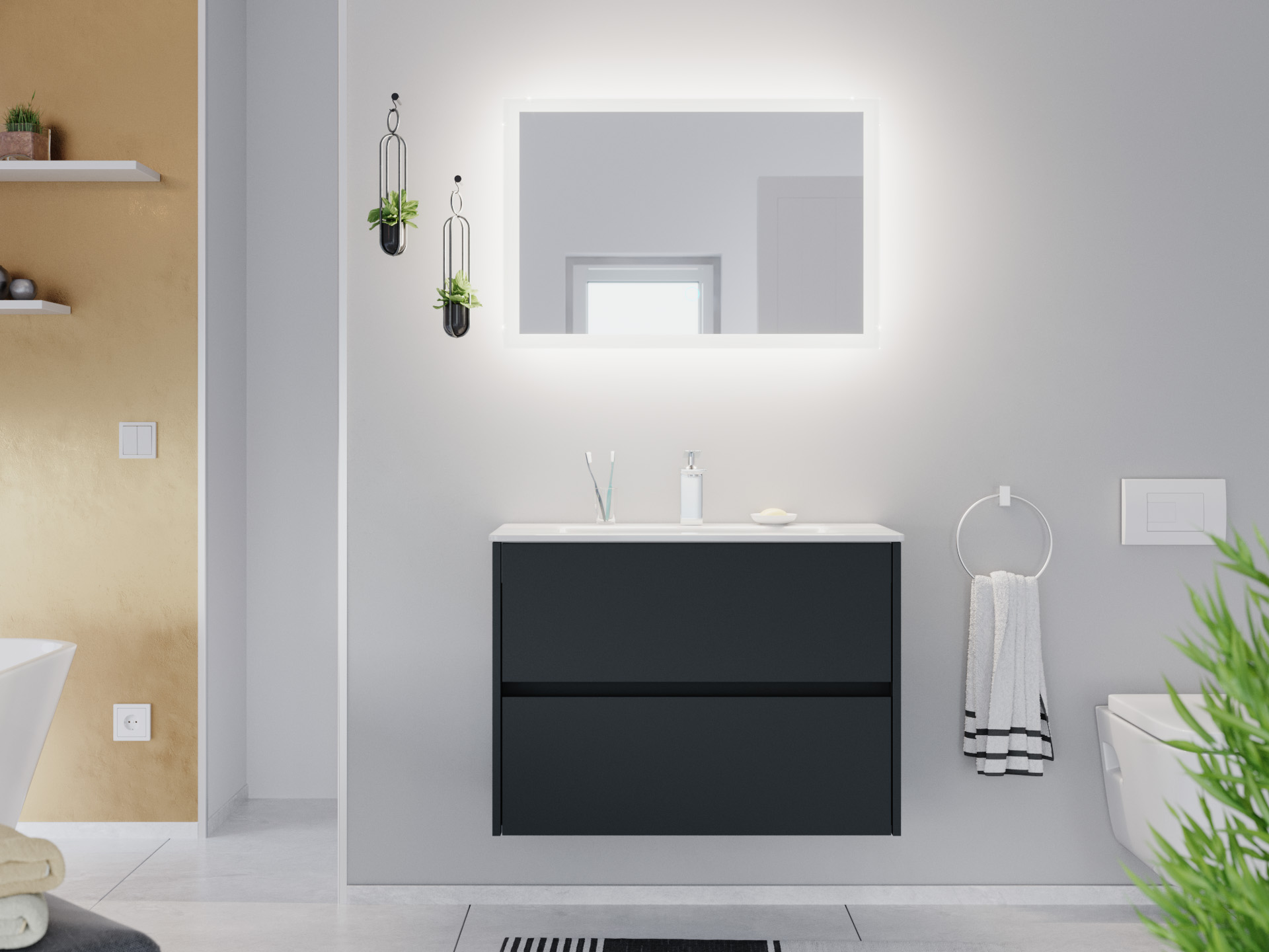 Badmöbel Set Taifun Slimline 80cm & LED Spiegel grafit