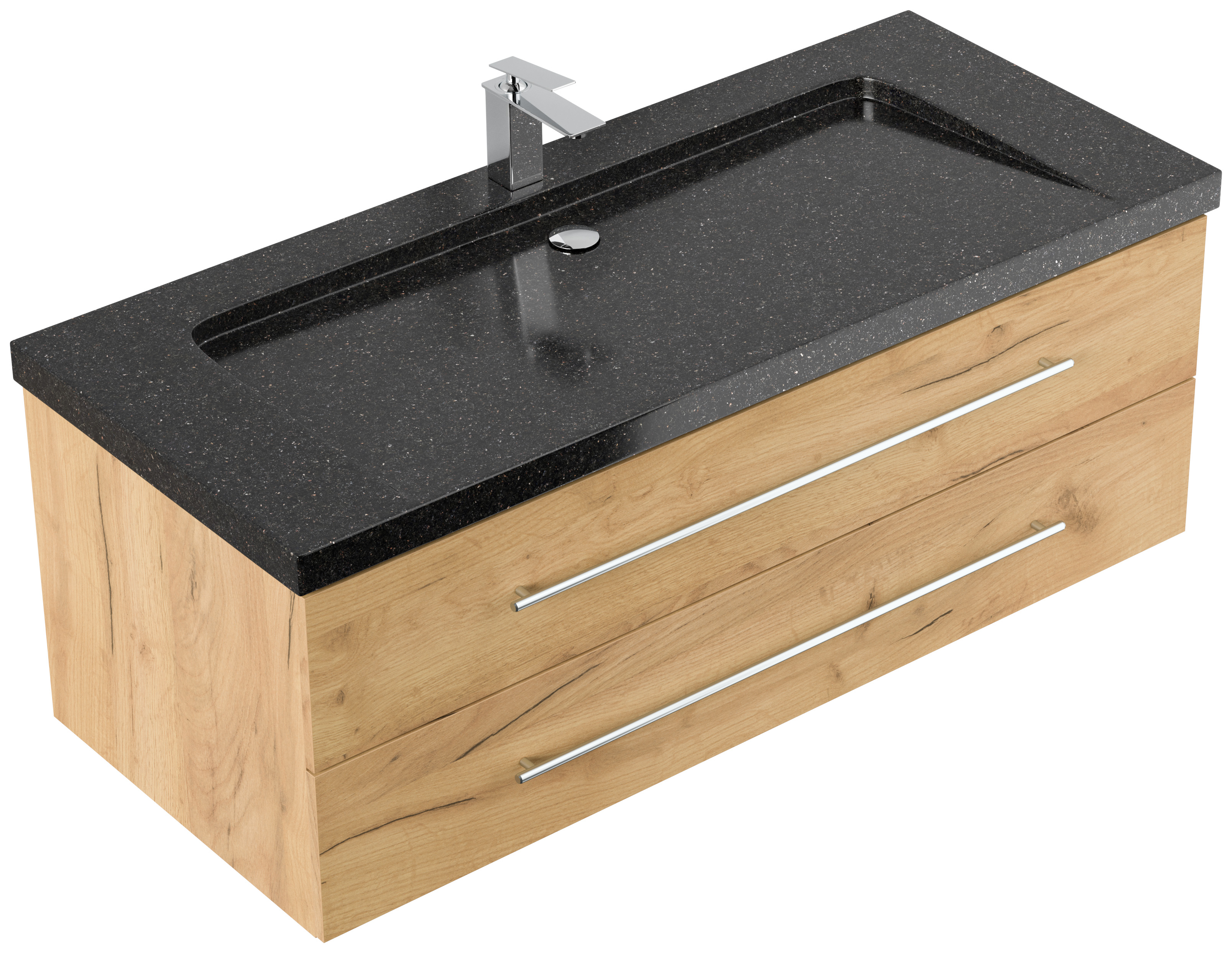 Badmöbel Granit Galaxy Black Damo 130 cm 1 Hahnloch SoftClose eiche gold