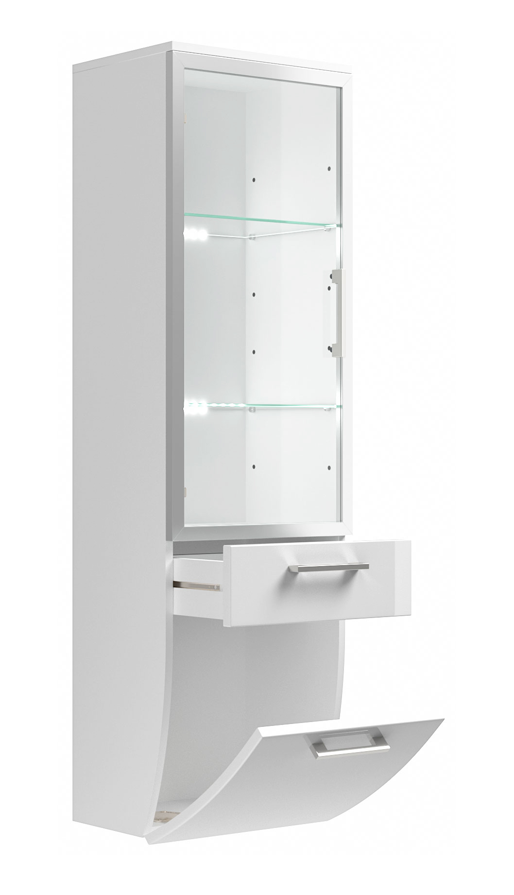 Hochschrank Rima 135 cm mit Glastür rund Weiss hochglanz