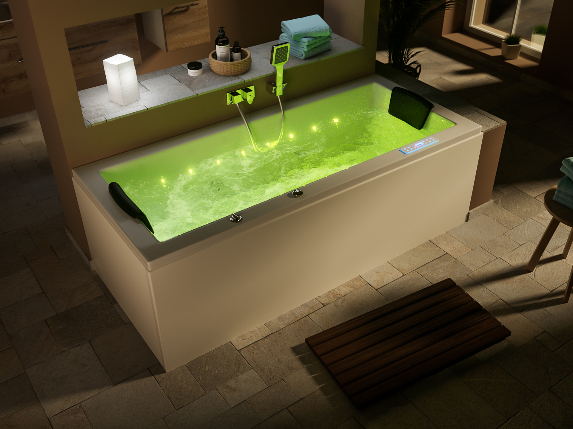 Deluxe Whirlpool Omega Ultra 170x75 Made in Germany 80 Düsen & LED mit Armatur