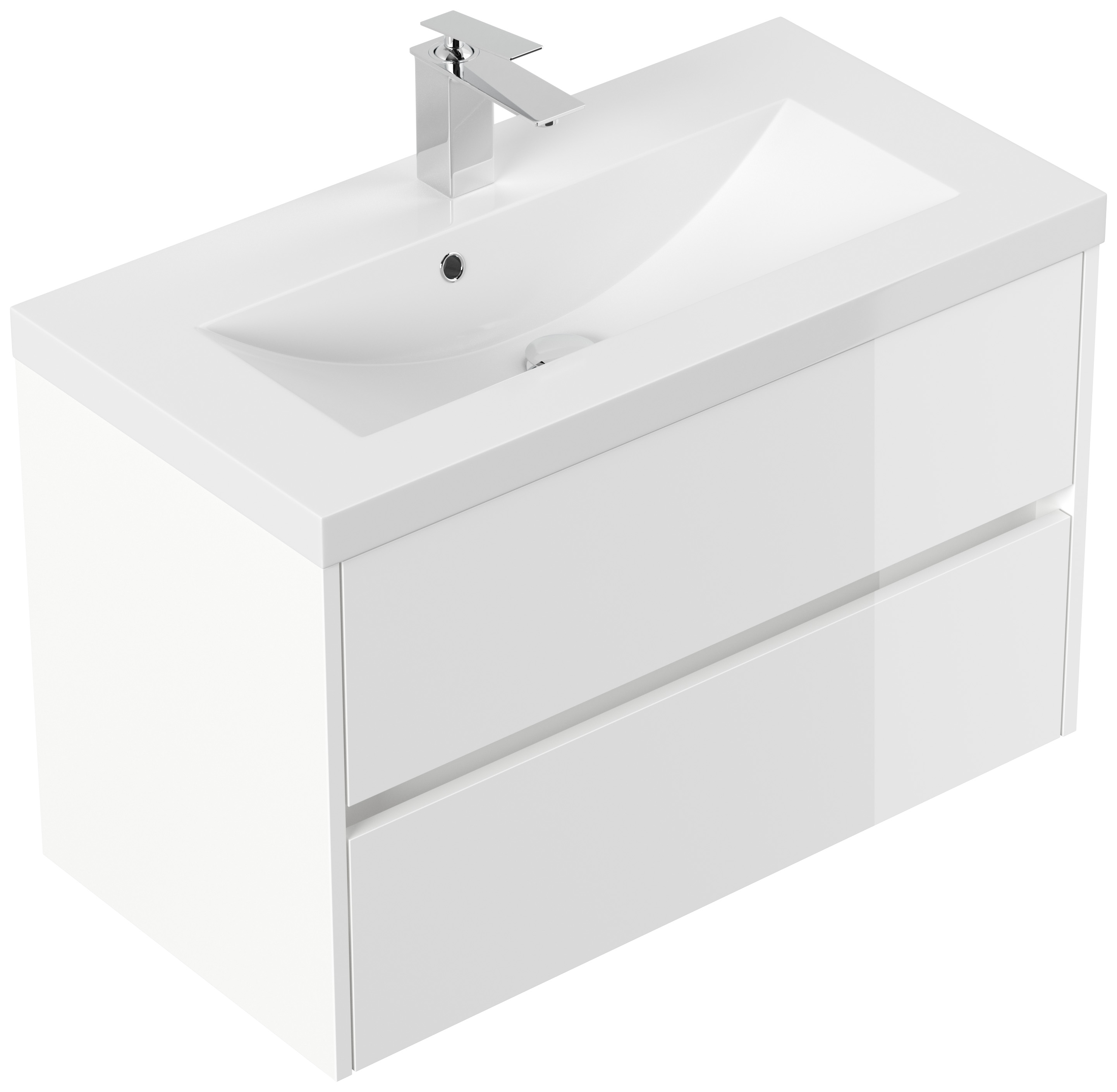 Badmöbel Melora & Waschtisch 80cm 2 Greifraum SoftClose Auszüge weiss hochglanz