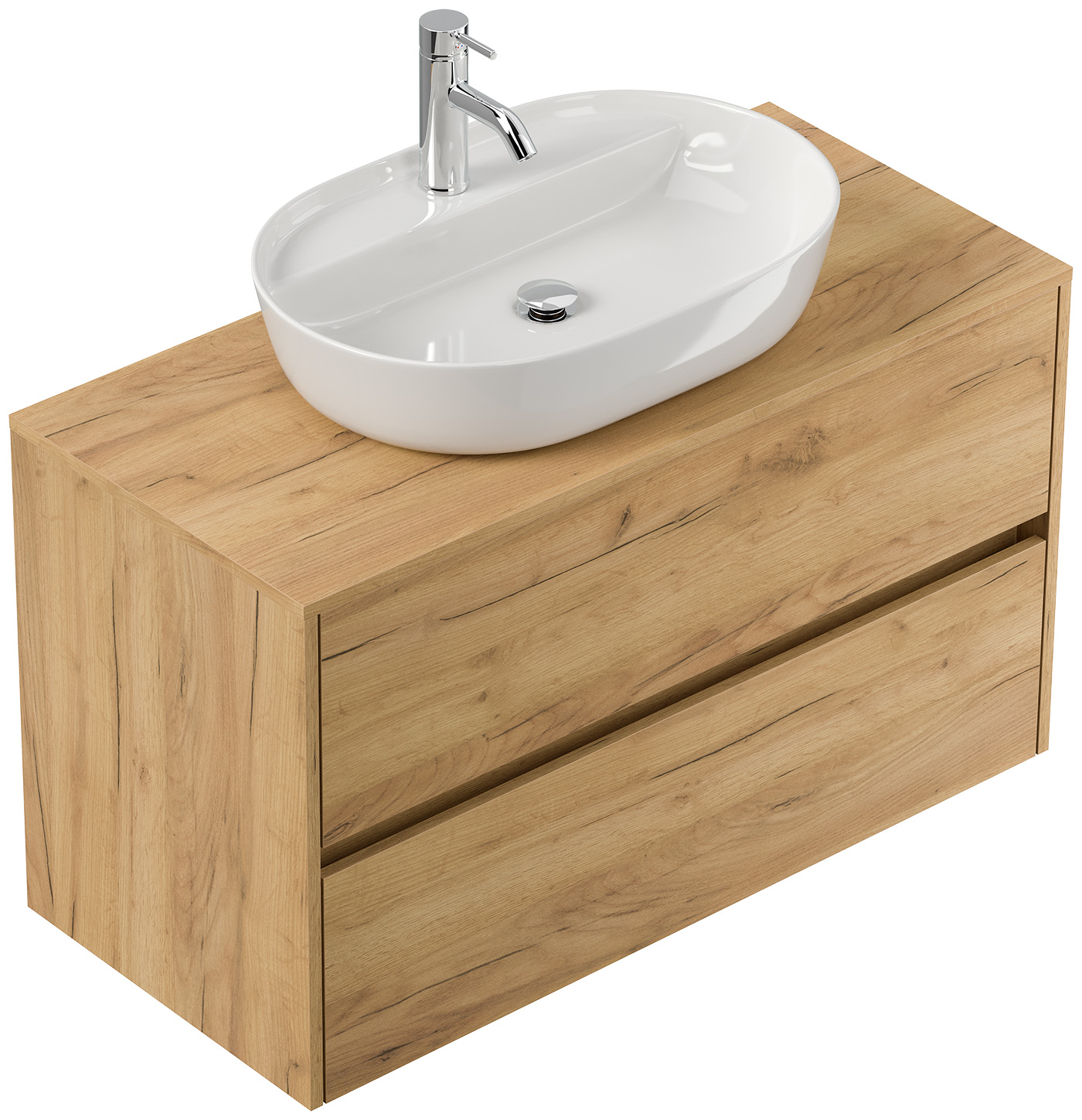 Badmöbel Taifun 100cm mit Design Aufsatzwaschbecken eiche gold
