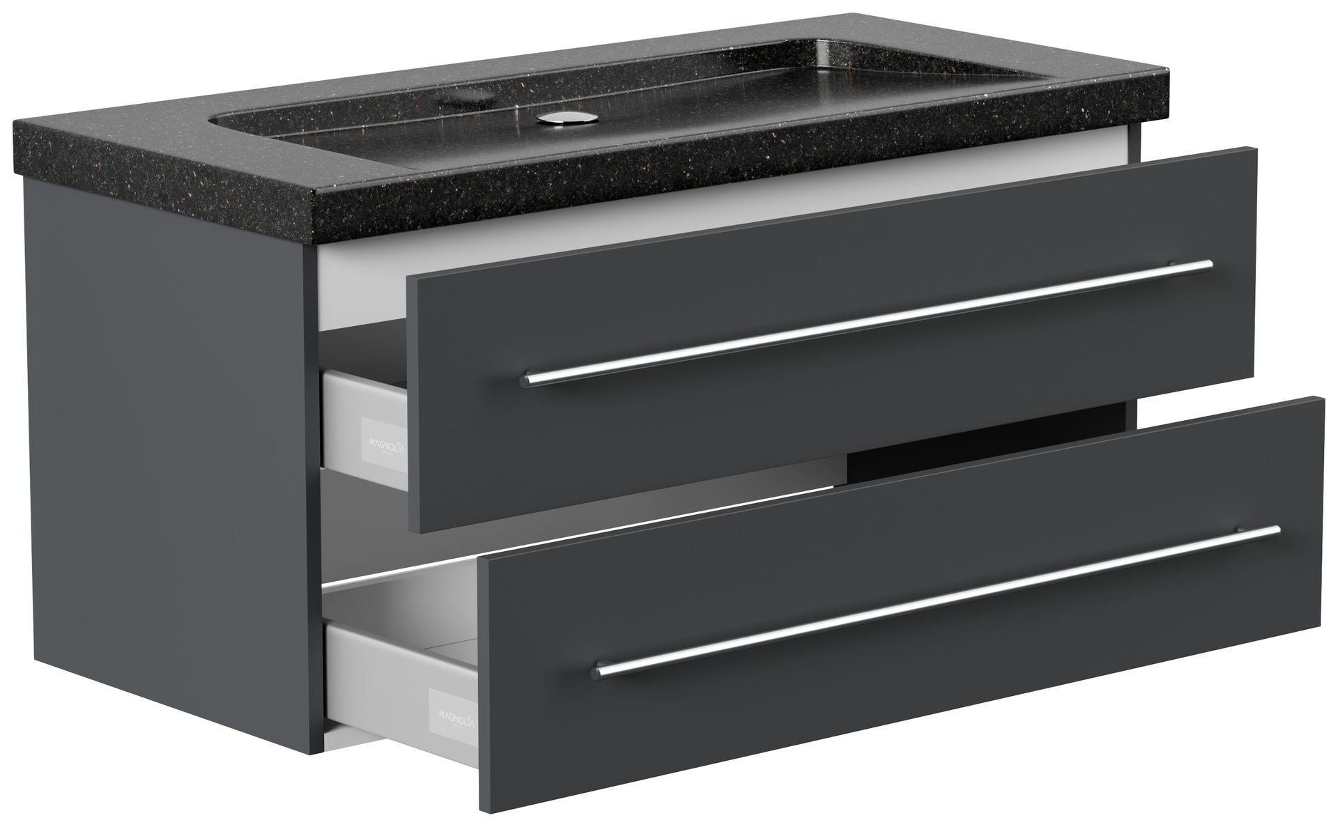 Badmöbel Granit Galaxy Black Damo 100 cm ohne Hahnloch SoftClose grafit