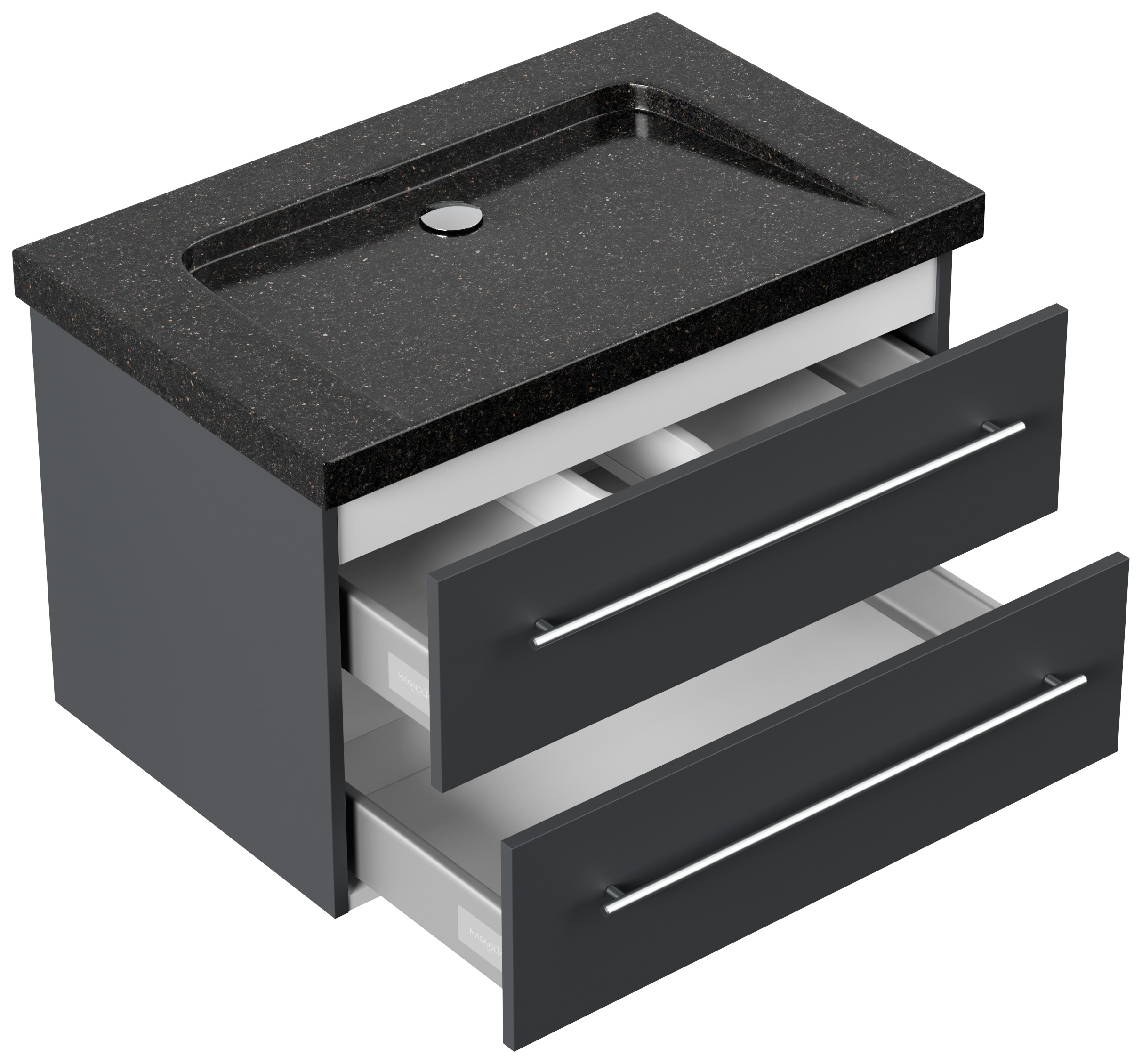 Badmöbel Granit Galaxy Black Damo 75 cm ohne Hahnloch SoftClose grafit