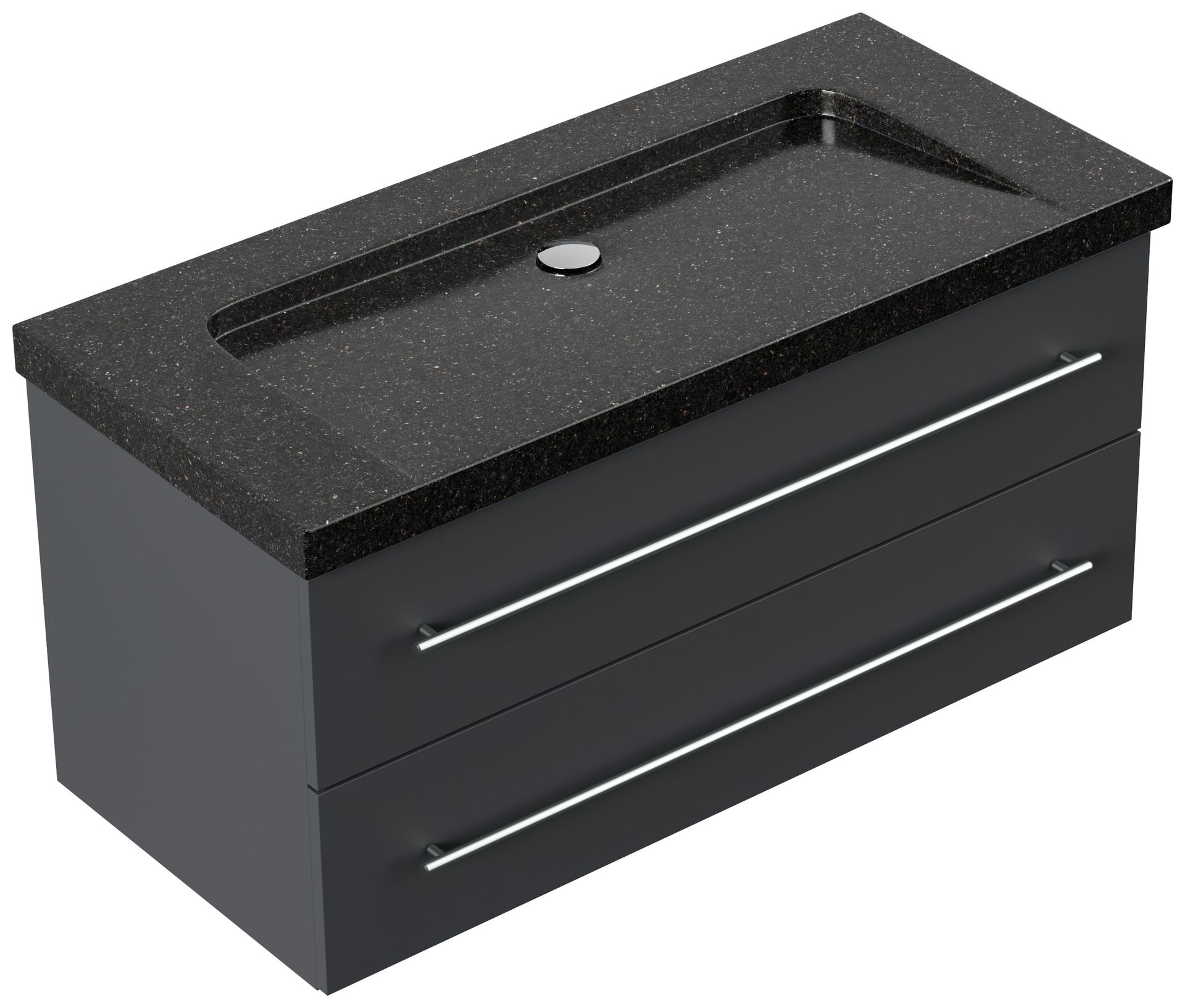 Badmöbel Granit Galaxy Black Damo 100 cm ohne Hahnloch SoftClose grafit