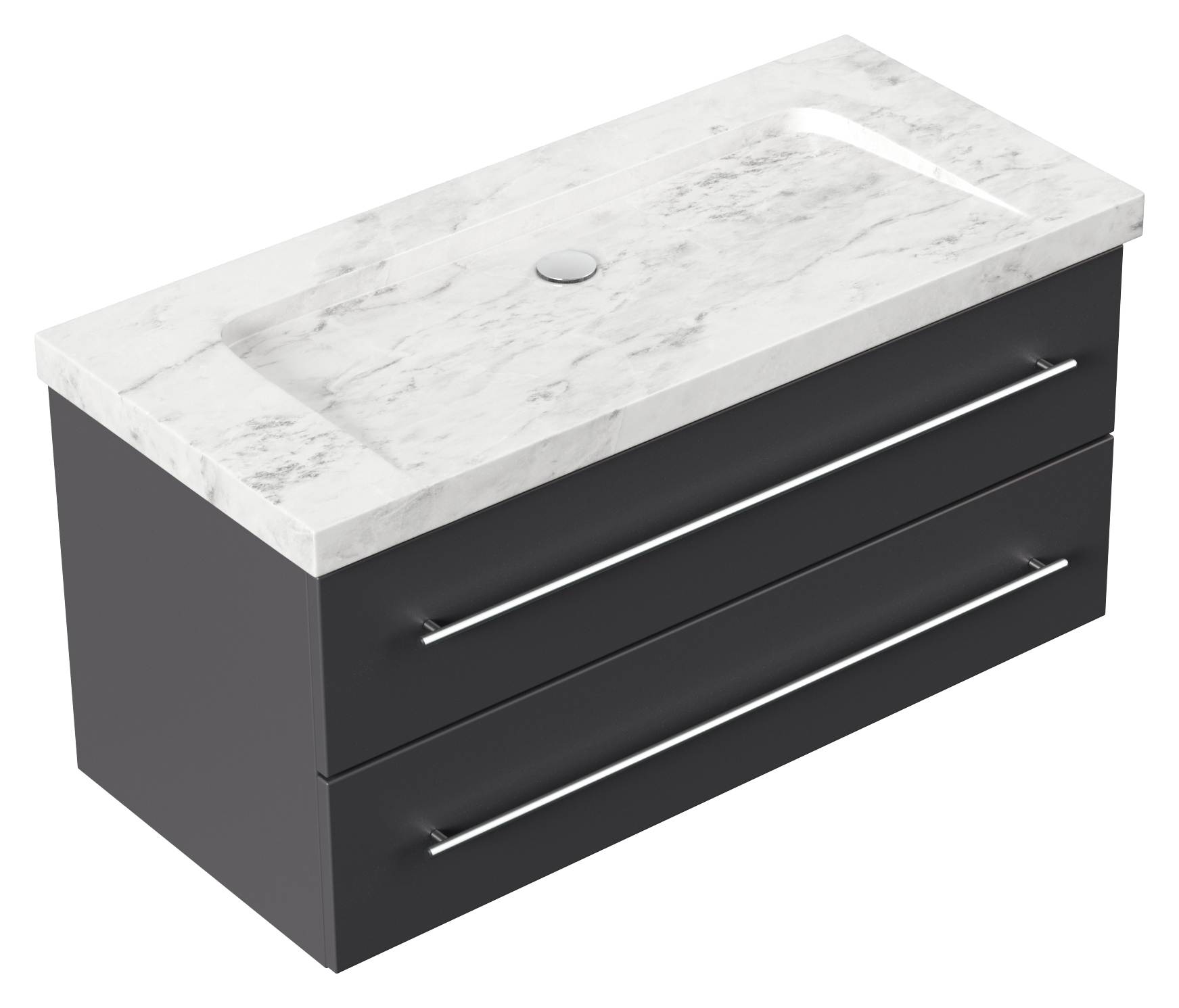 Badmöbel Marmor Carrara White Damo 100 cm ohne Hahnloch SoftClose anthrazit