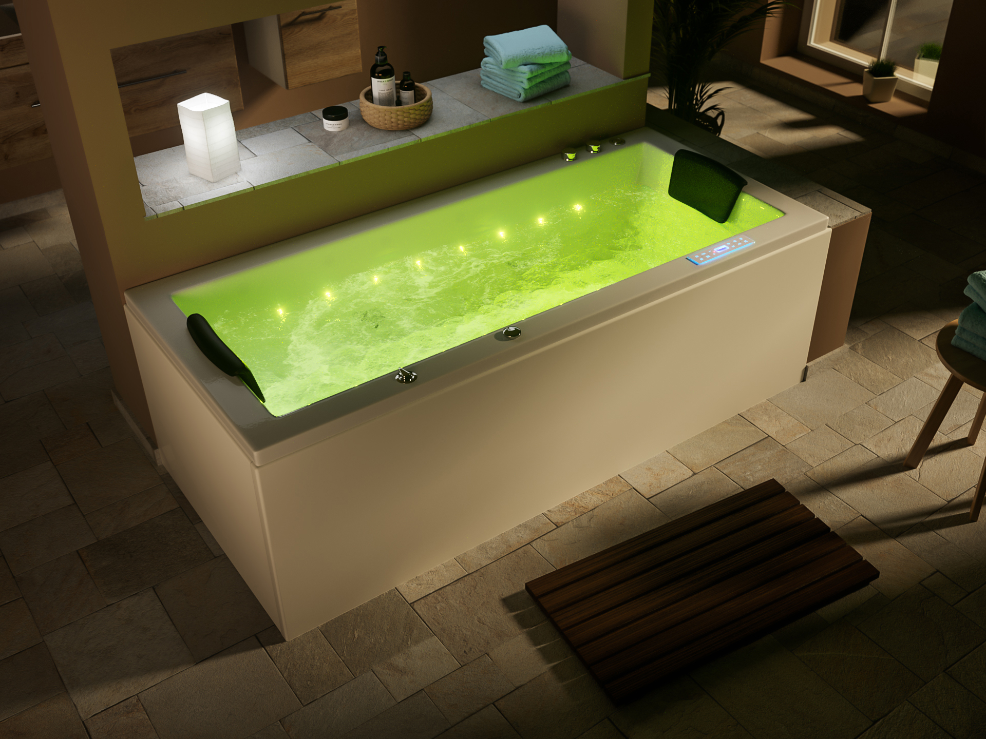 Deluxe Whirlpool Omega Ultra 170x75 Made in Germany 80 Düsen & LED mit Armatur