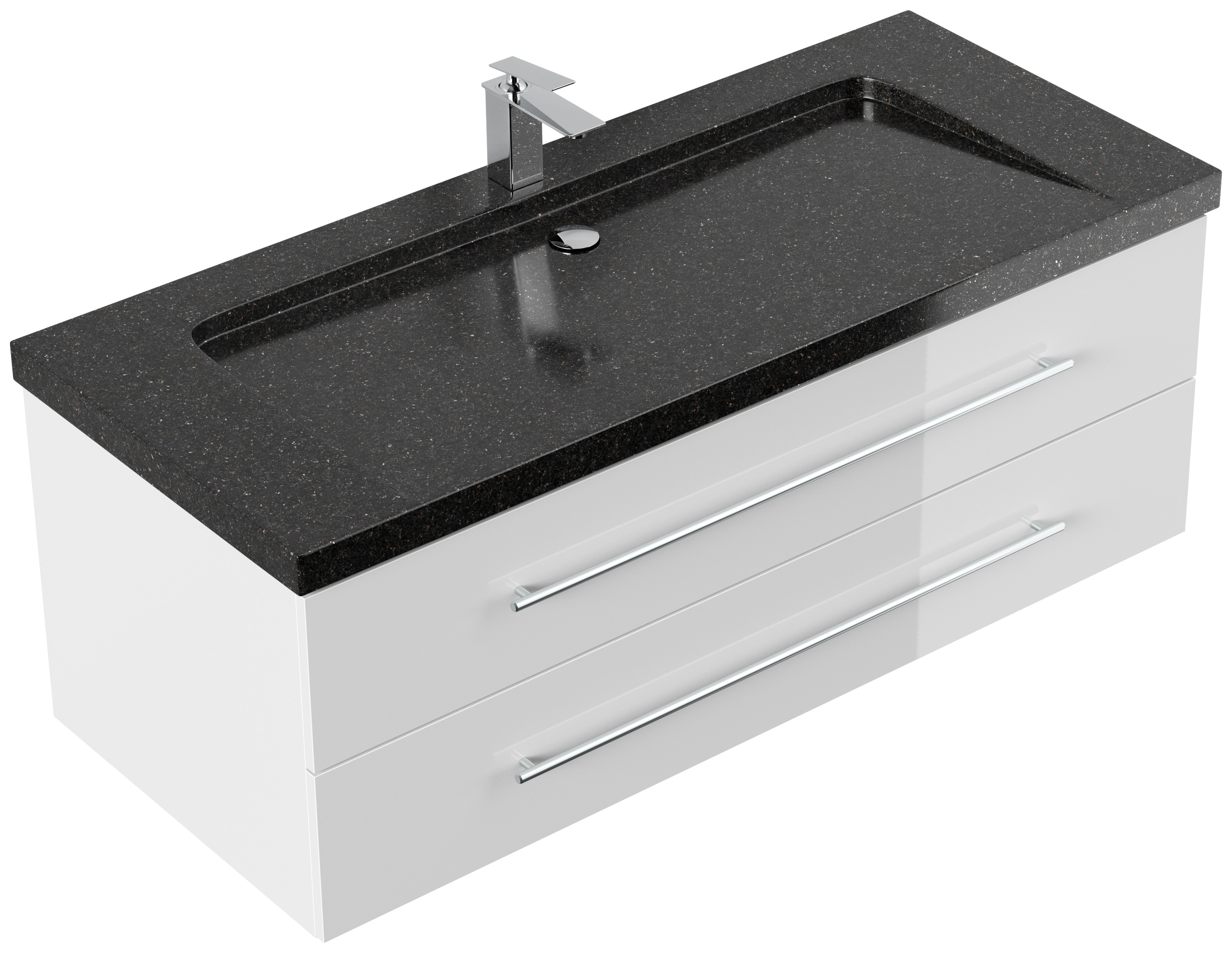 Badmöbel Granit Galaxy Black Damo 130 cm 1 Hahnloch SoftClose weiß hochglanz