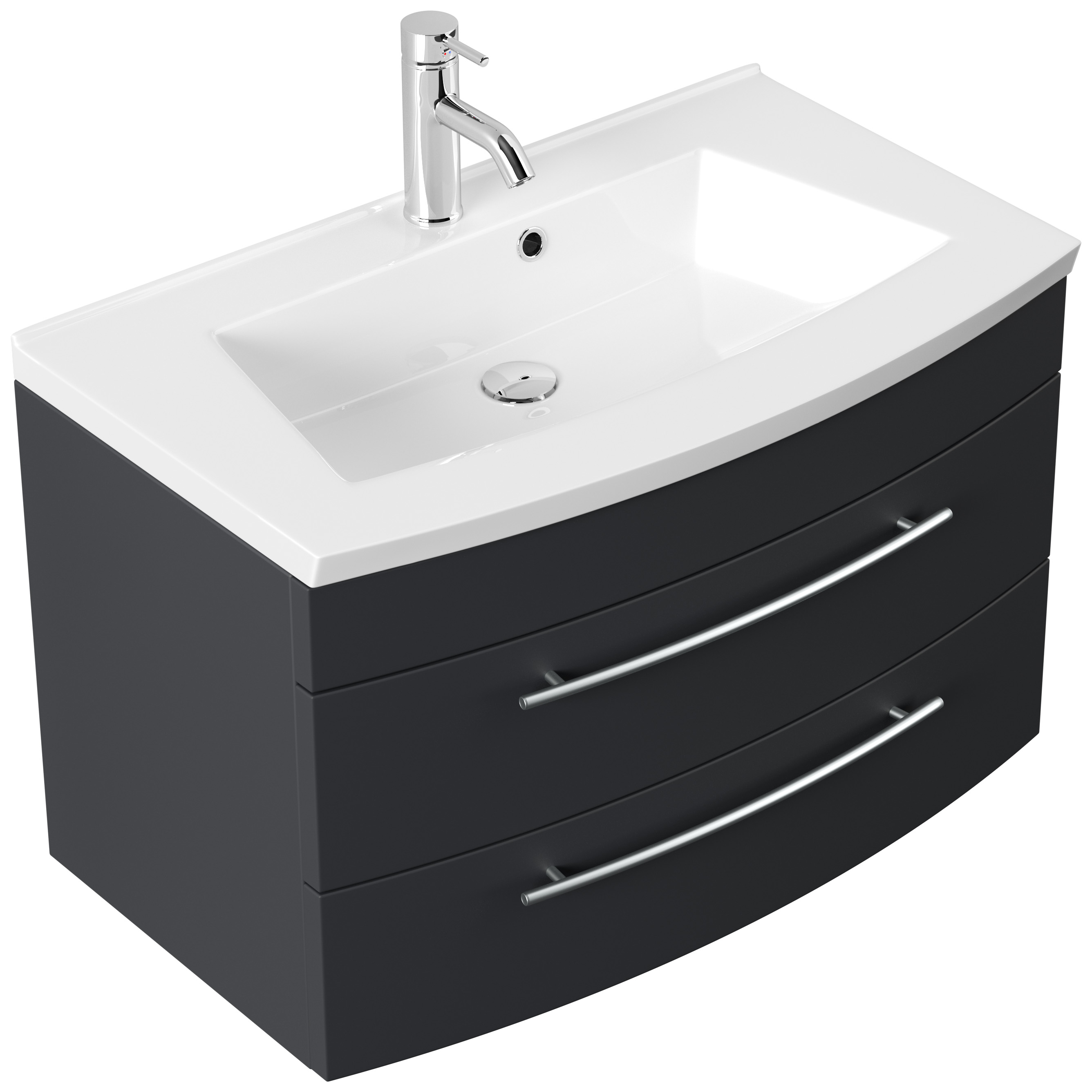 Badmöbel Bella 80 mit runder Front SoftClose lackiert grafit matt