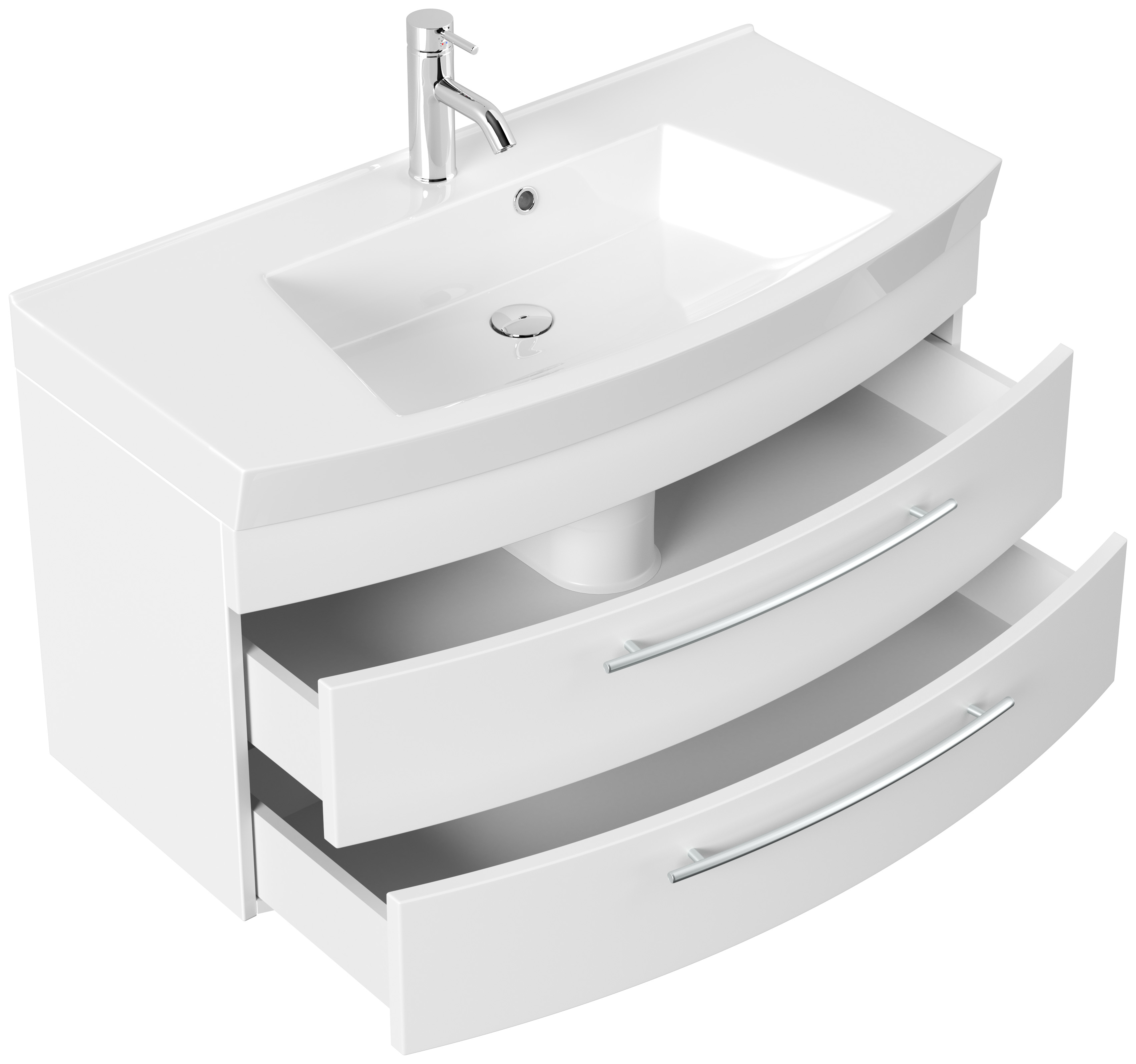 Badmöbel Bella 100 mit runder Front SoftClose lackiert weiss matt