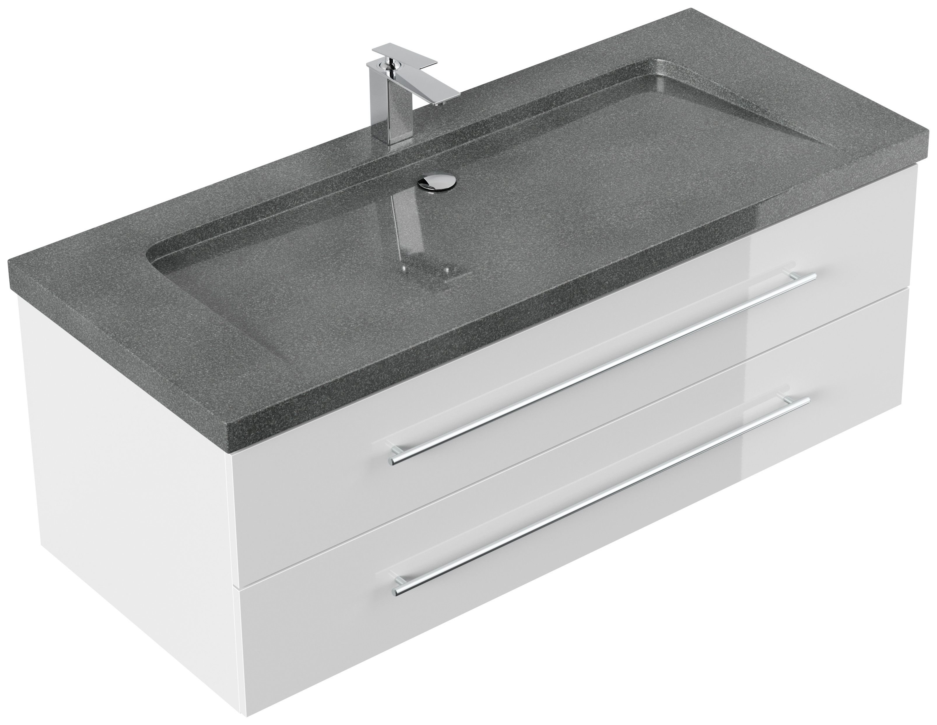 Badmöbel Granit G654 Damo 130 cm 1 Hahnloch SoftClose weiß hochglanz