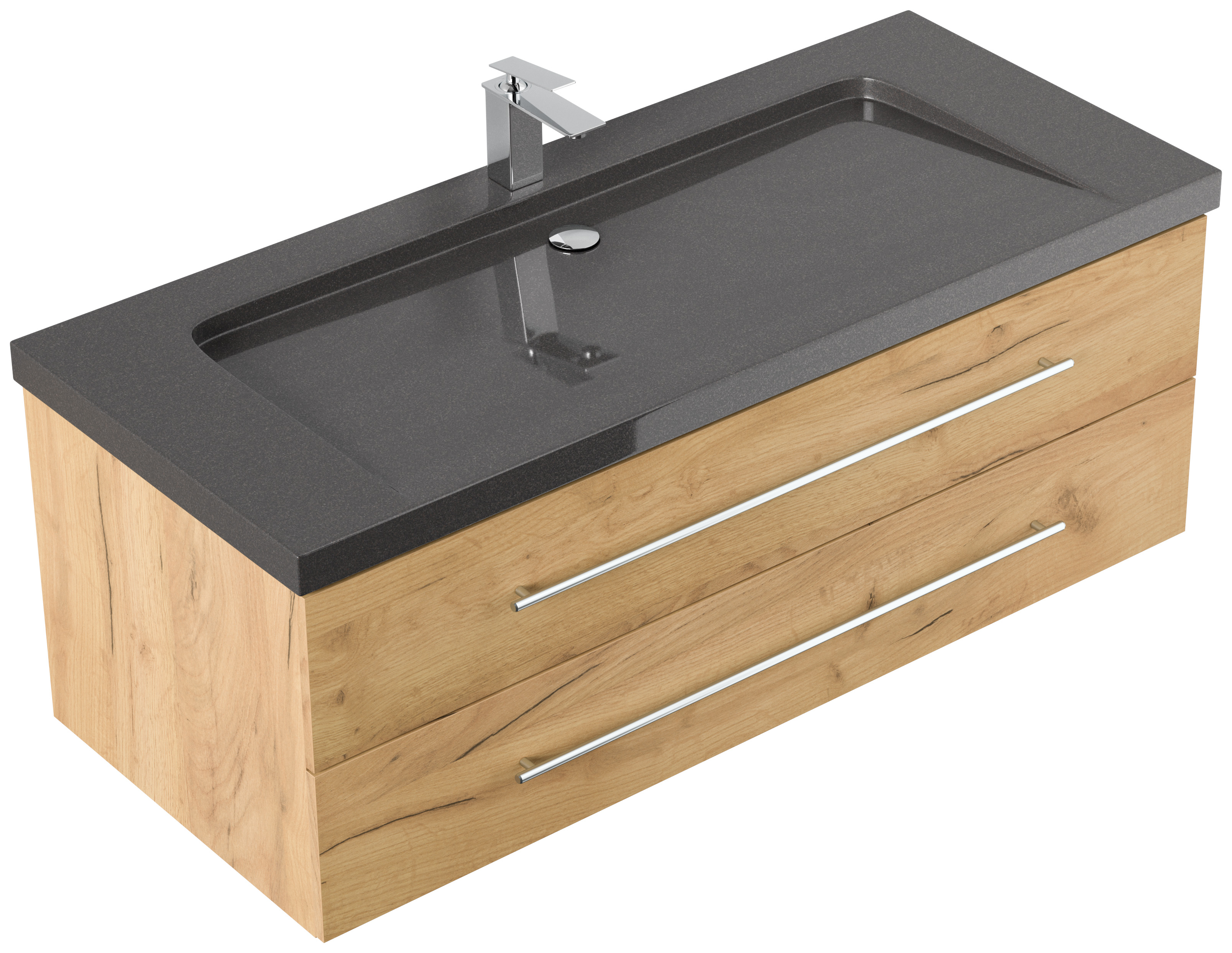 Badmöbel Granit India Black Damo 130 cm 1 Hahnloch SoftClose eiche gold