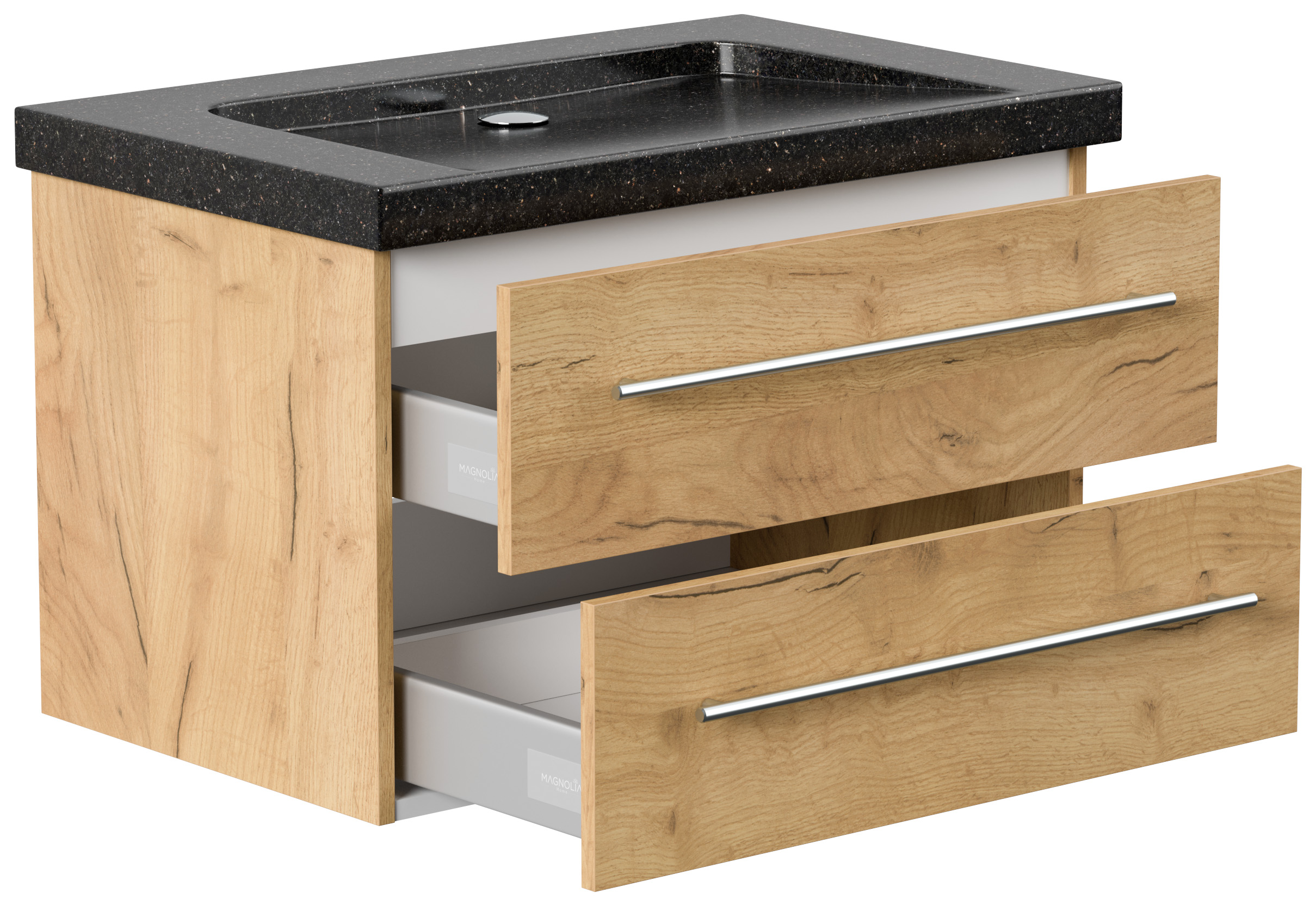 Badmöbel Granit Galaxy Black Damo 75 cm ohne Hahnloch SoftClose eiche gold