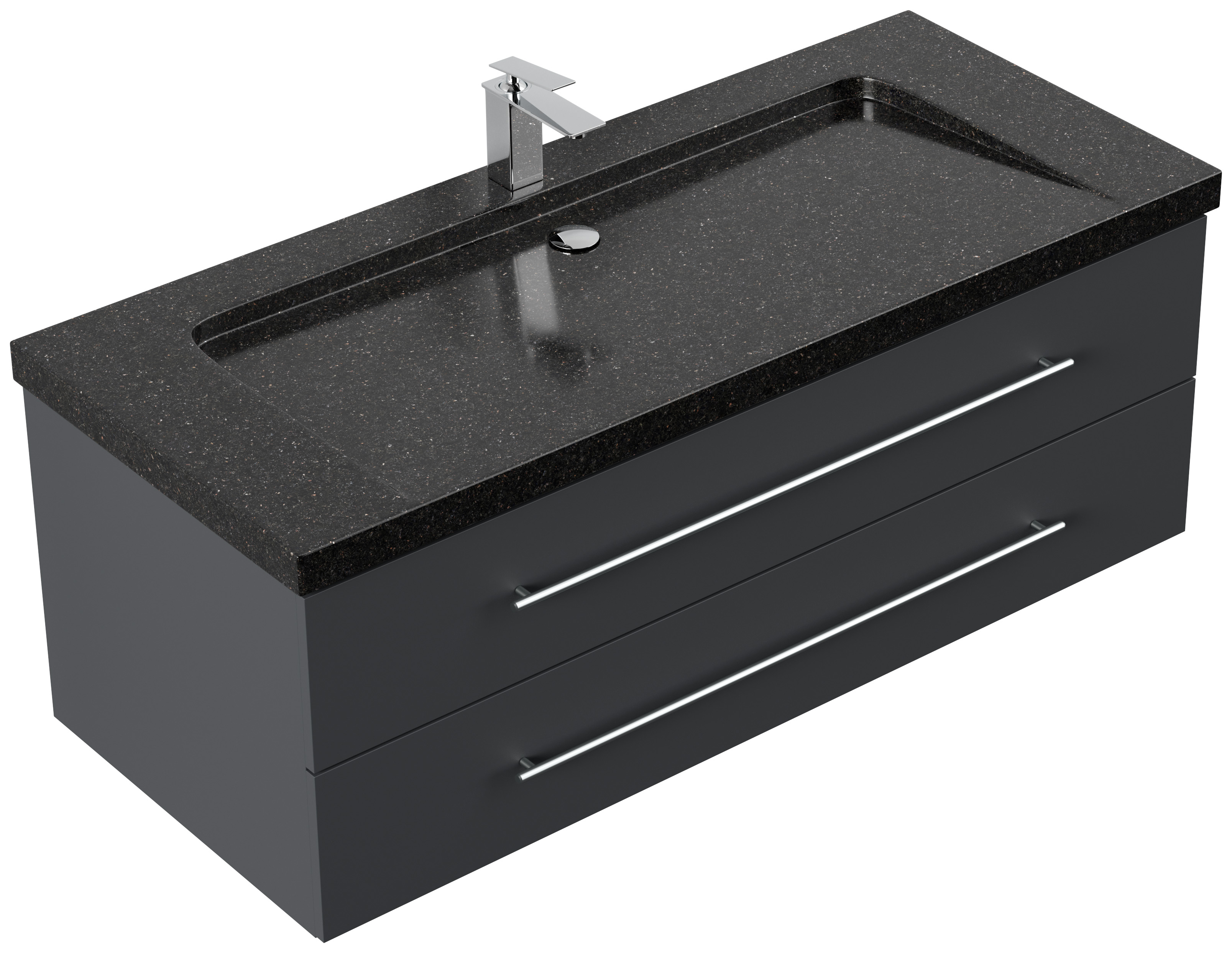 Badmöbel Granit Galaxy Black Damo 130 cm 1 Hahnloch SoftClose grafit