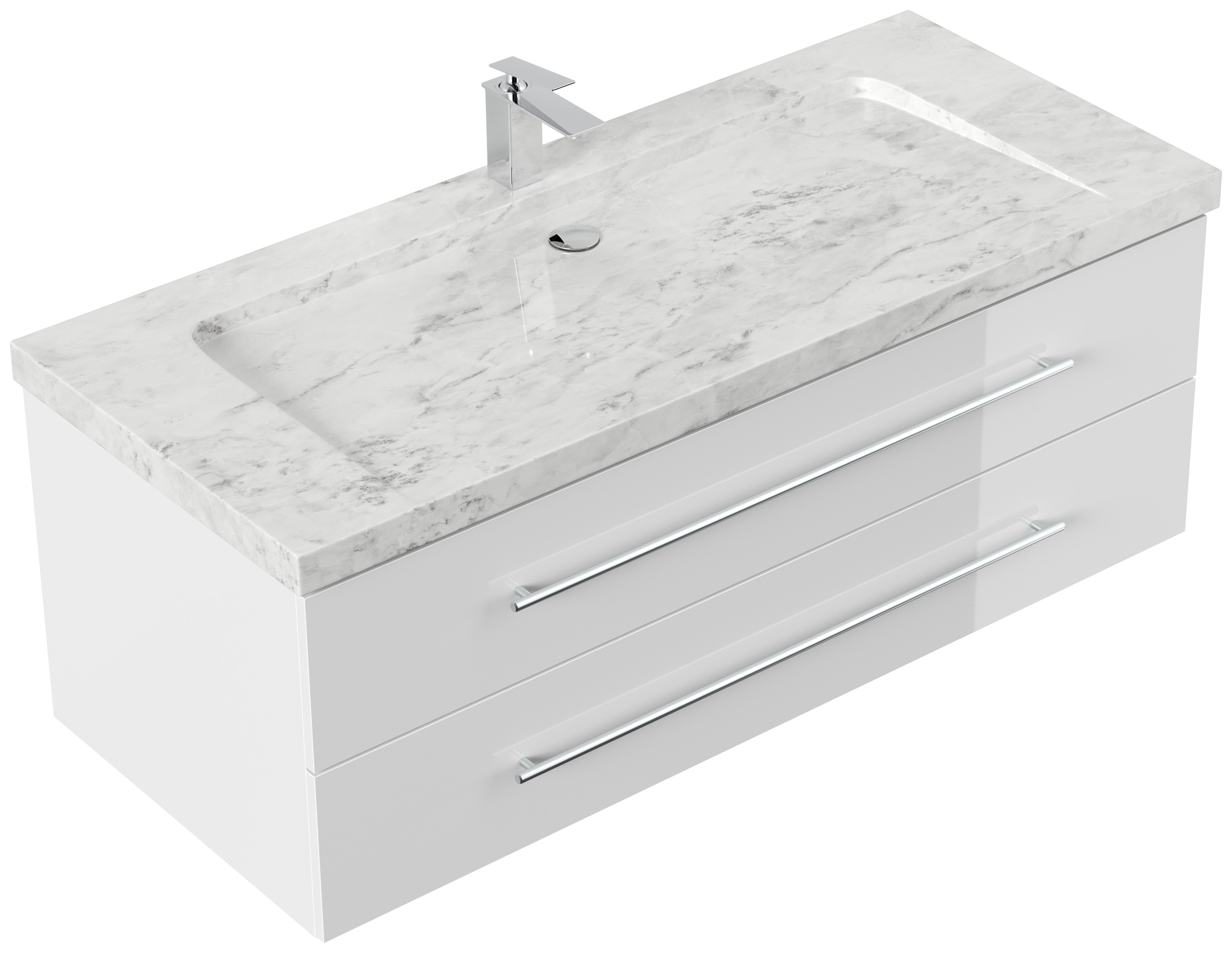 Badmöbel Marmor Carrara White Damo 130 cm 1 Hahnloch SoftClose weiß hochglanz