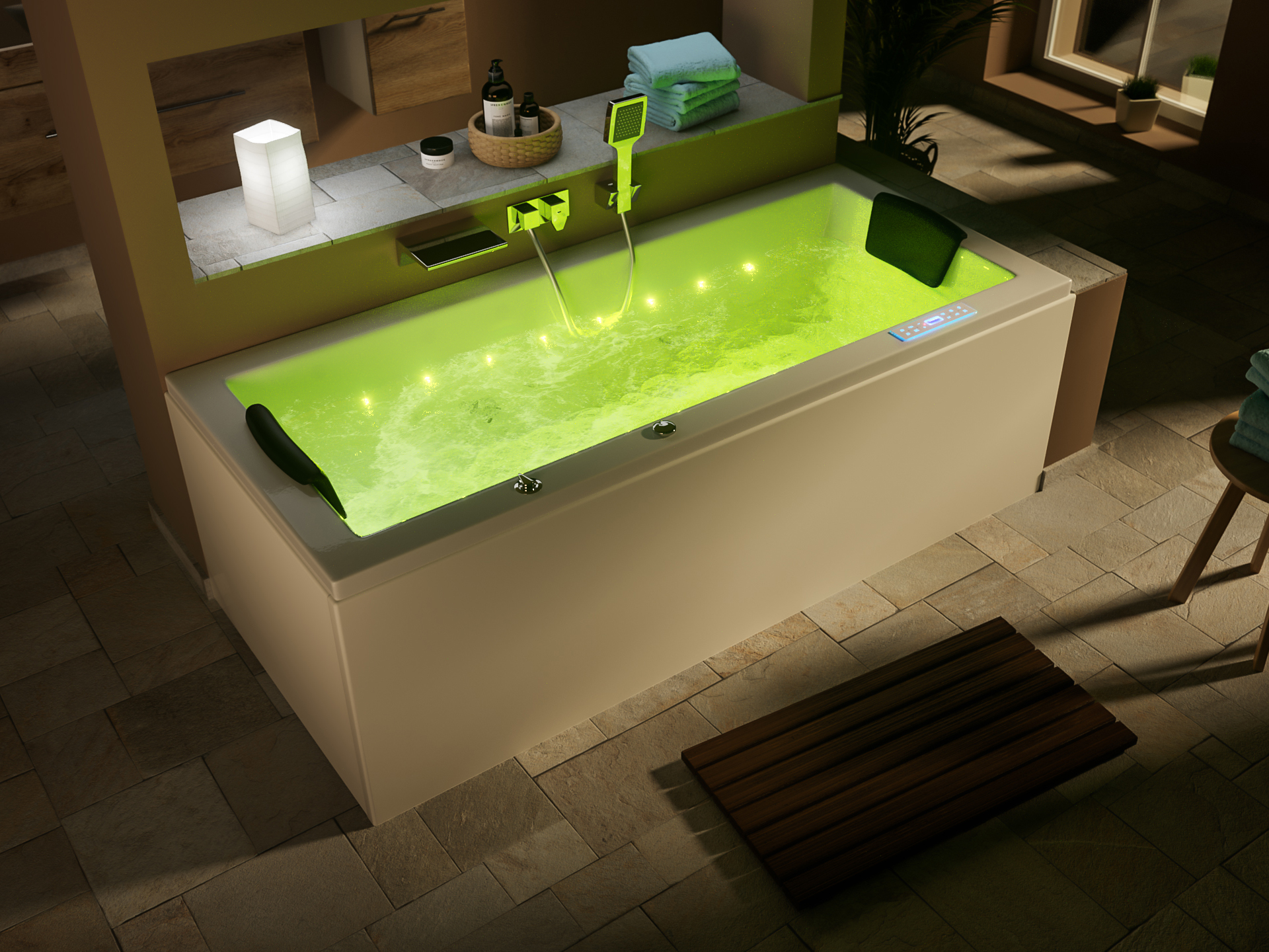Deluxe Whirlpool Omega Ultra 170x75 Made in Germany 80 Düsen & LED mit Armatur