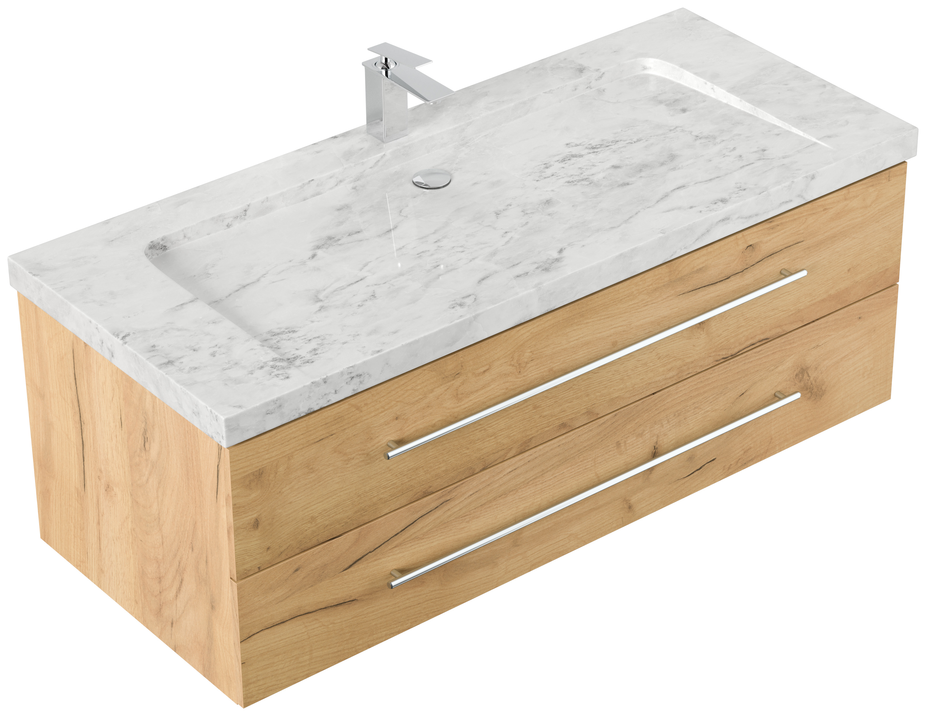 Badmöbel Marmor Carrara White Damo 130 cm 1 Hahnloch SoftClose eiche gold