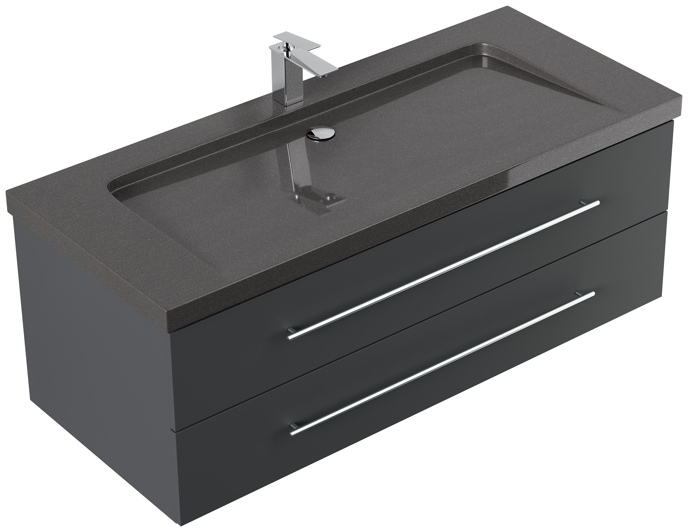 Badmöbel Granit India Black Damo 130 cm 1 Hahnloch SoftClose grafit