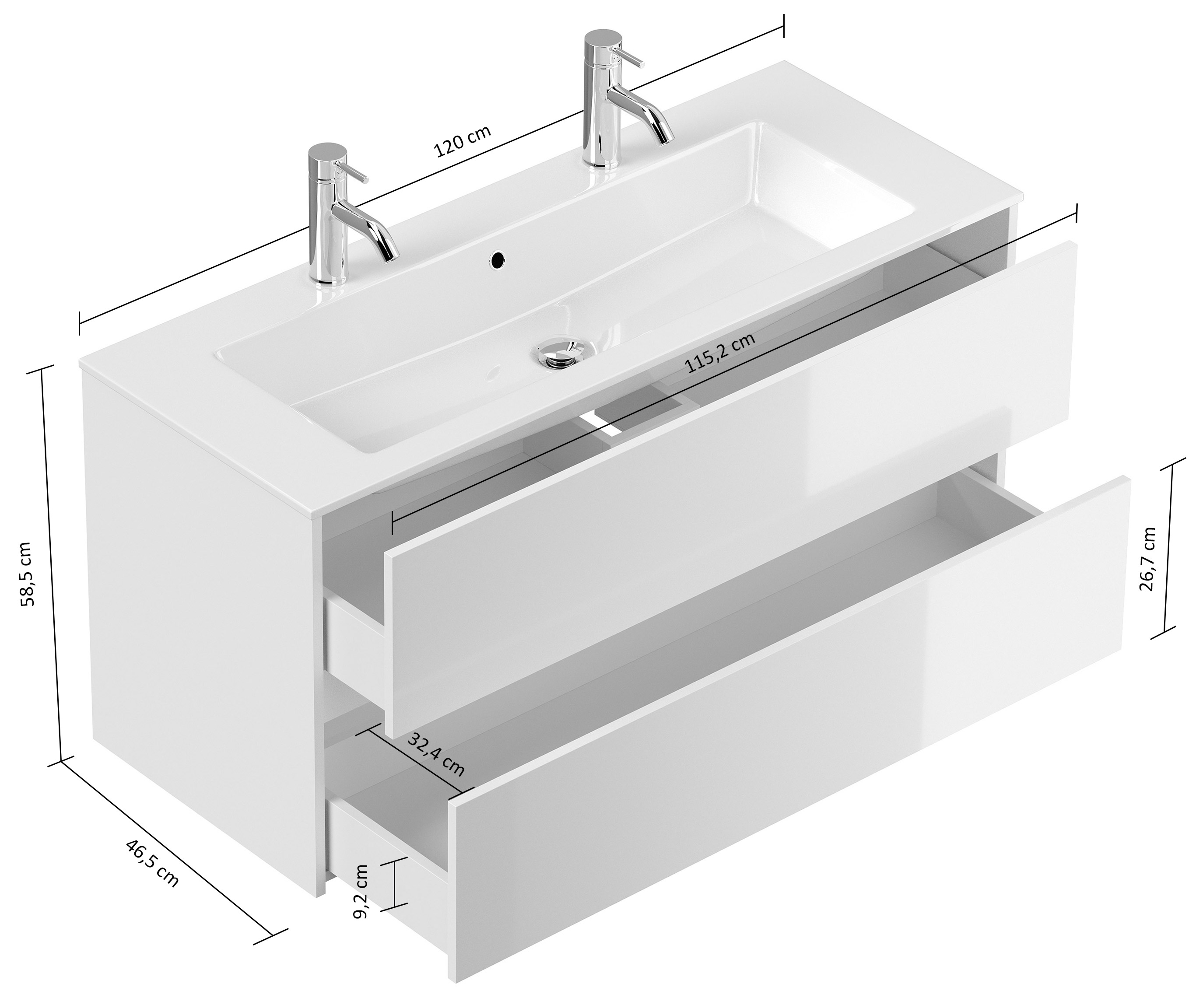 Doppelbadmöbel Taifun mit Waschtisch 120 cm 2 Greifraum SoftClose Auszüge eiche