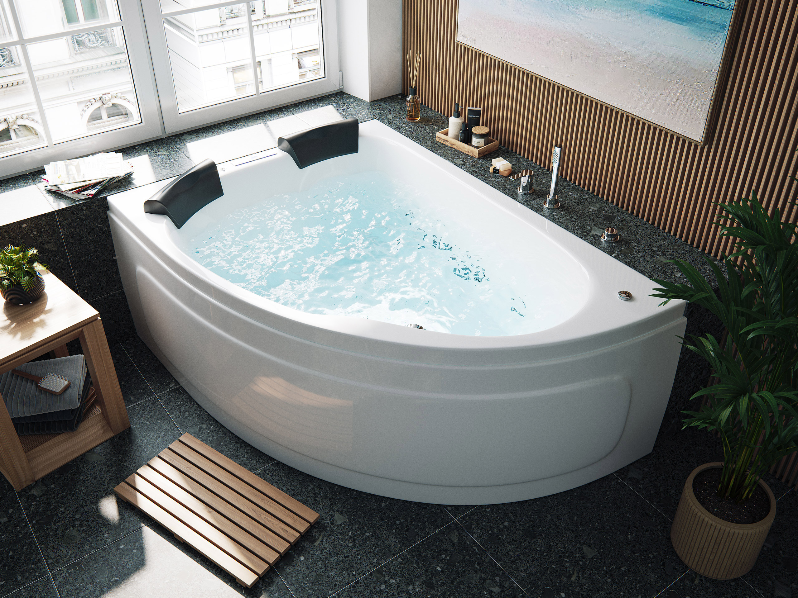 Whirlpool Royal XL Ultra 180cm links Made in Germany 89 Düsen & LED mit Armatur