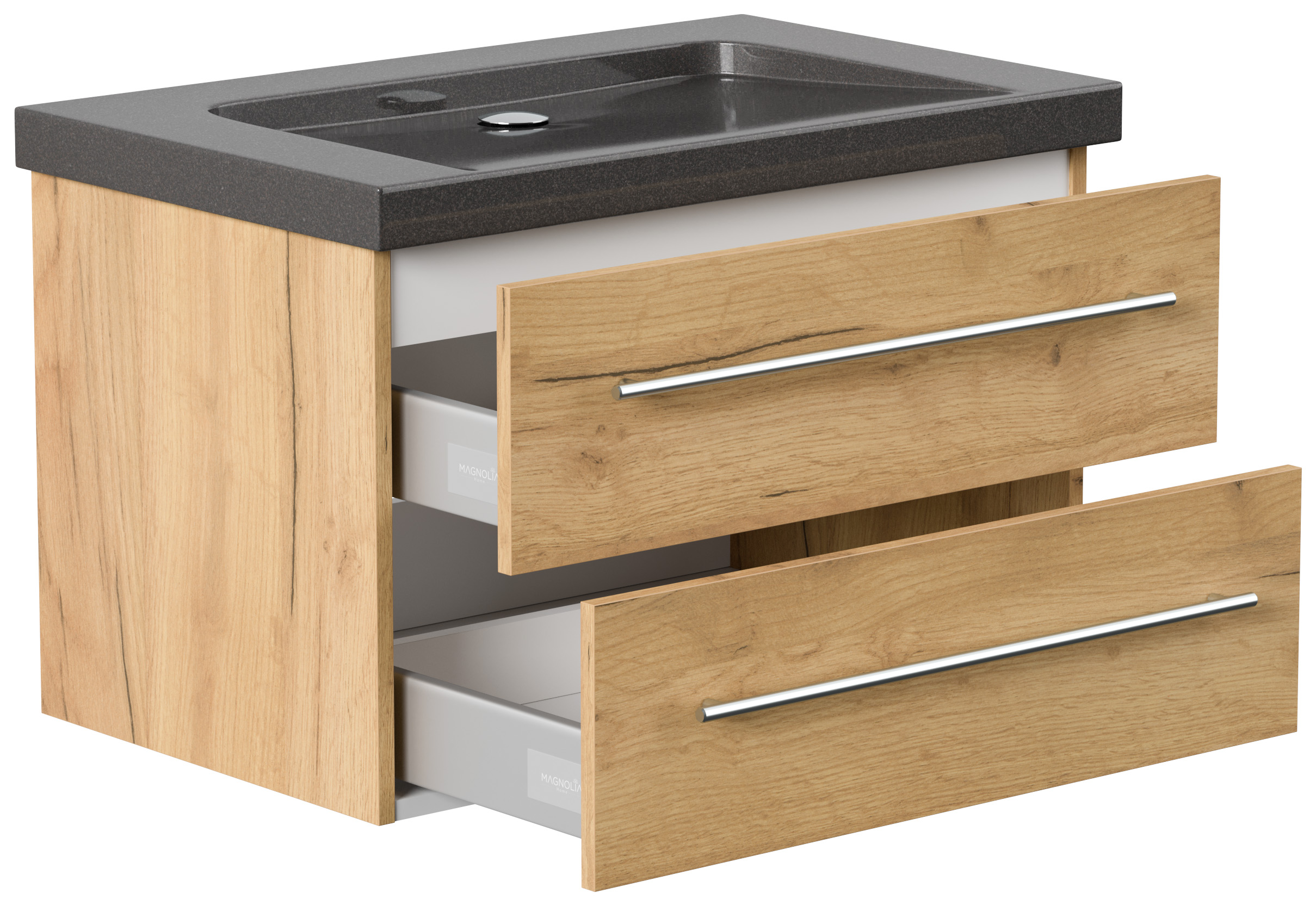 Badmöbel Granit India Black Damo 75 cm ohne Hahnloch SoftClose eiche gold