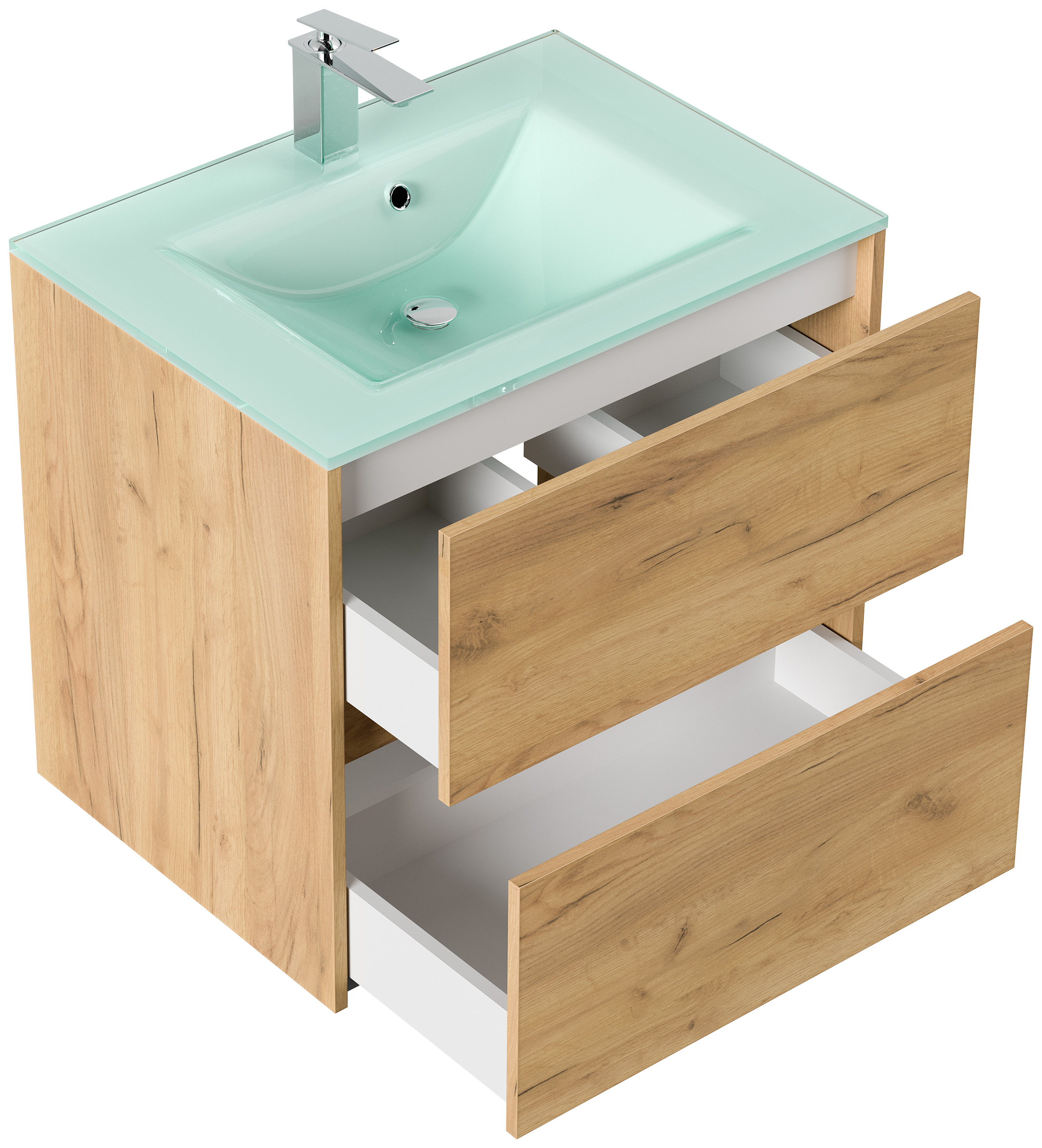 Badmöbel Lina & Waschtisch 70cm 2 Greifraum SoftClose Auszüge eiche gold