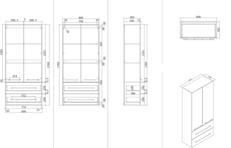 Badezimmer Hochschrank XL Cottage 176x80cm Eiche hell
