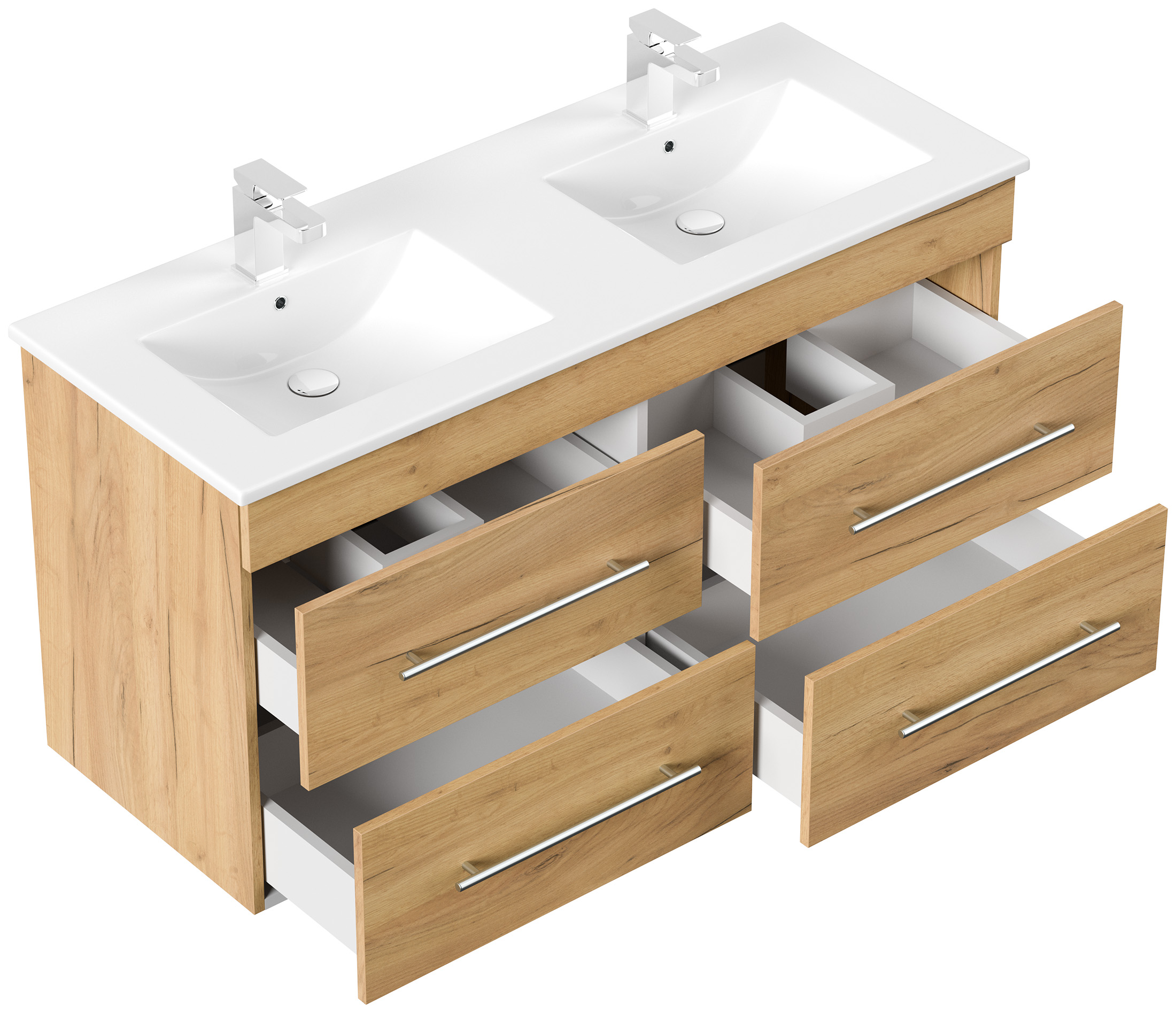 Badmöbelset Helios 5-teilig Spiegelschrank Hoch- Seiten- Midischrank eiche gold