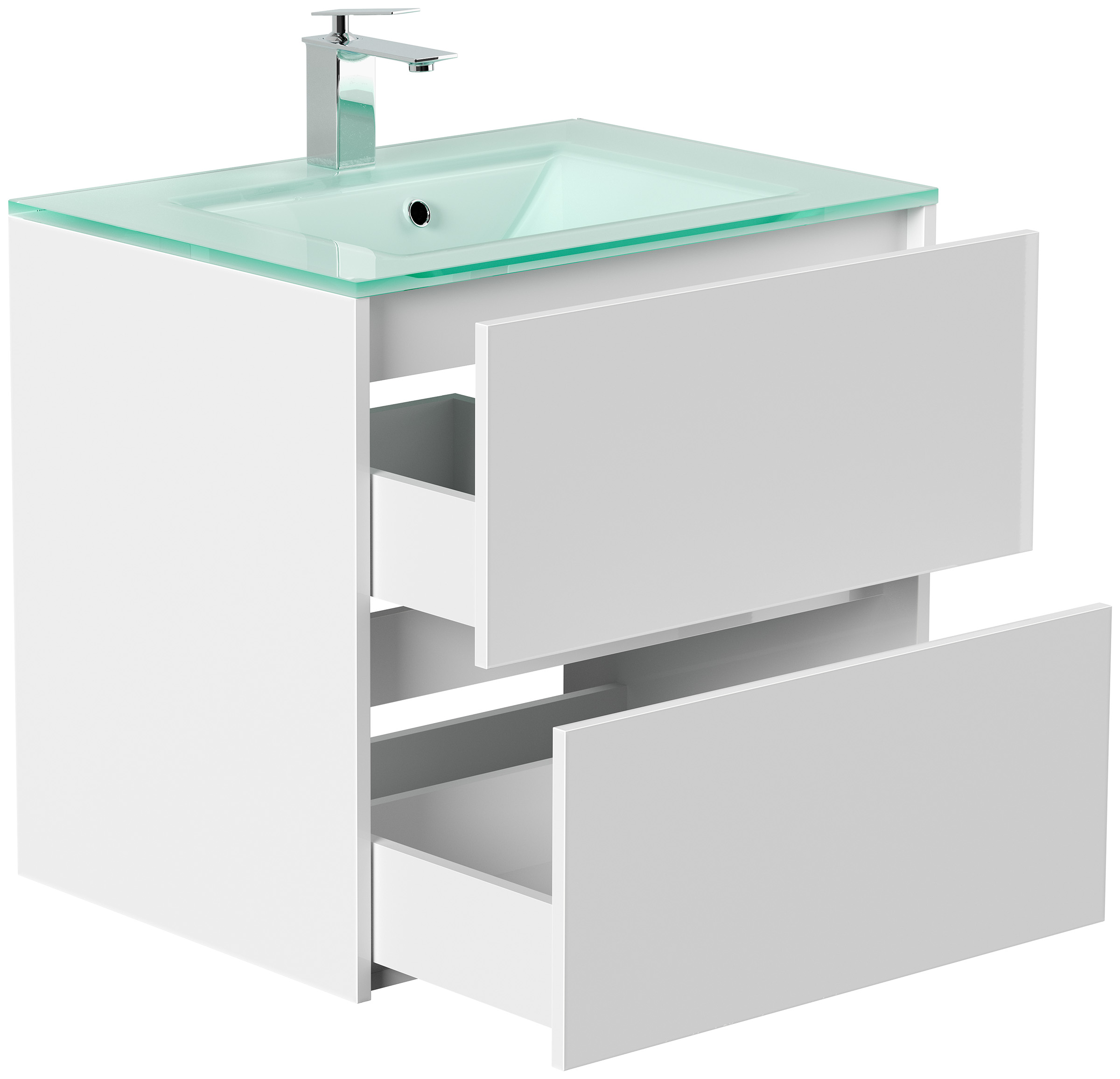 Badmöbel Lina & Waschtisch 70cm 2 Greifraum SoftClose Auszüge weiss hochglanz