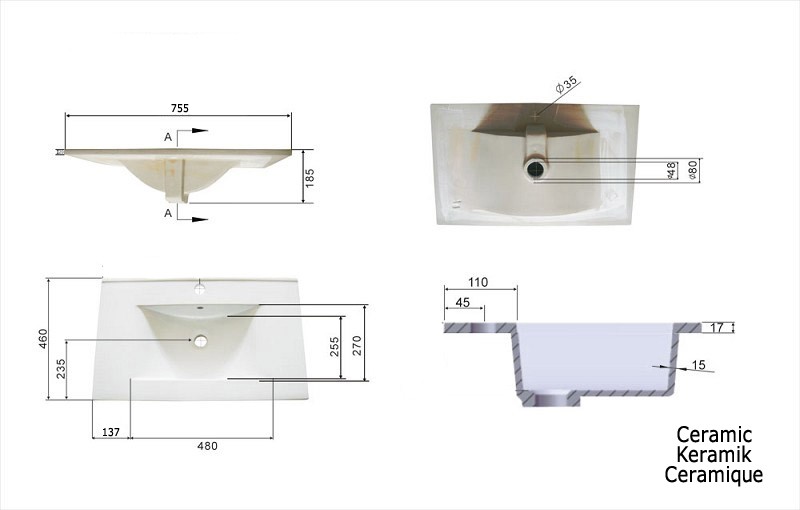 Badmöbel Casa Infinity 750 SoftClose weiss hochglanz