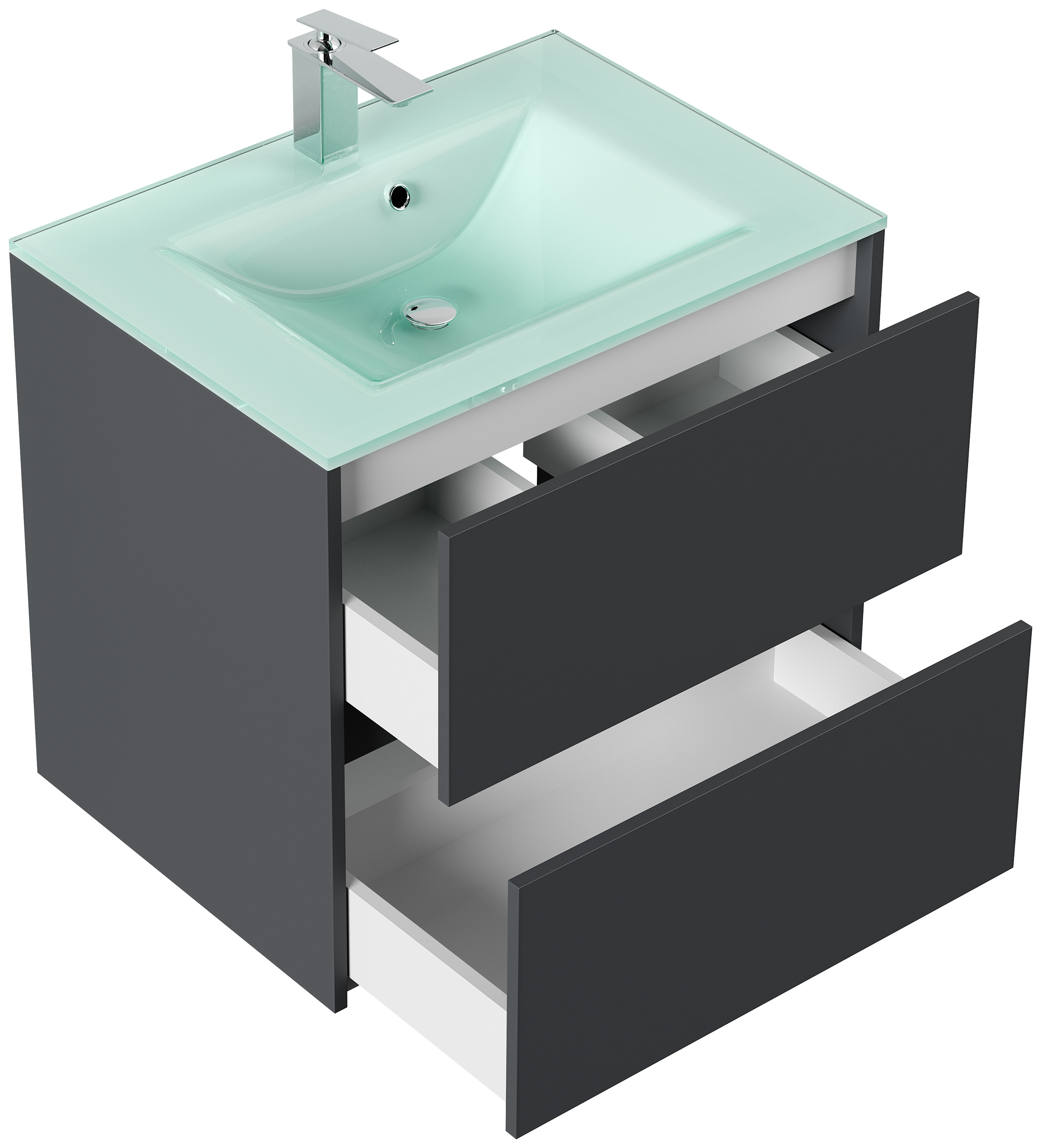 Badmöbel Lina & Waschtisch 70cm 2 Greifraum SoftClose Auszüge grafit