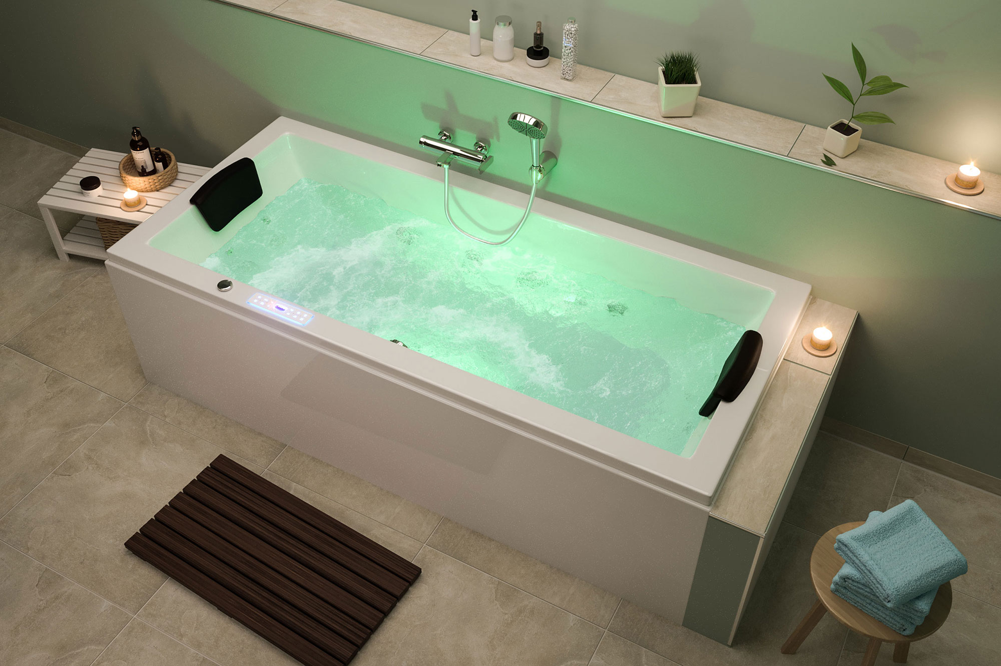 Rechteck Whirlpool Unity 190x90 Made in Germany 24 Düsen Befüllung Überlauf