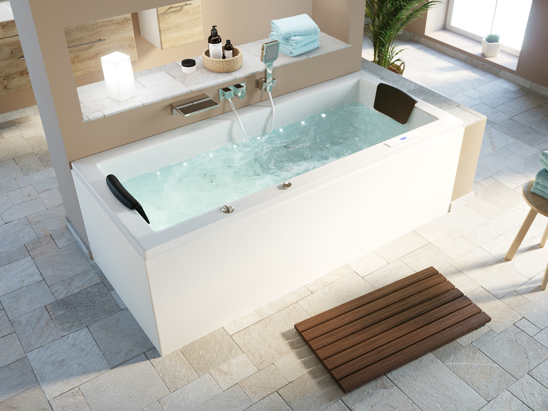 Deluxe Whirlpool Omega Ultra 170x75 Made in Germany 80 Düsen & LED mit Armatur